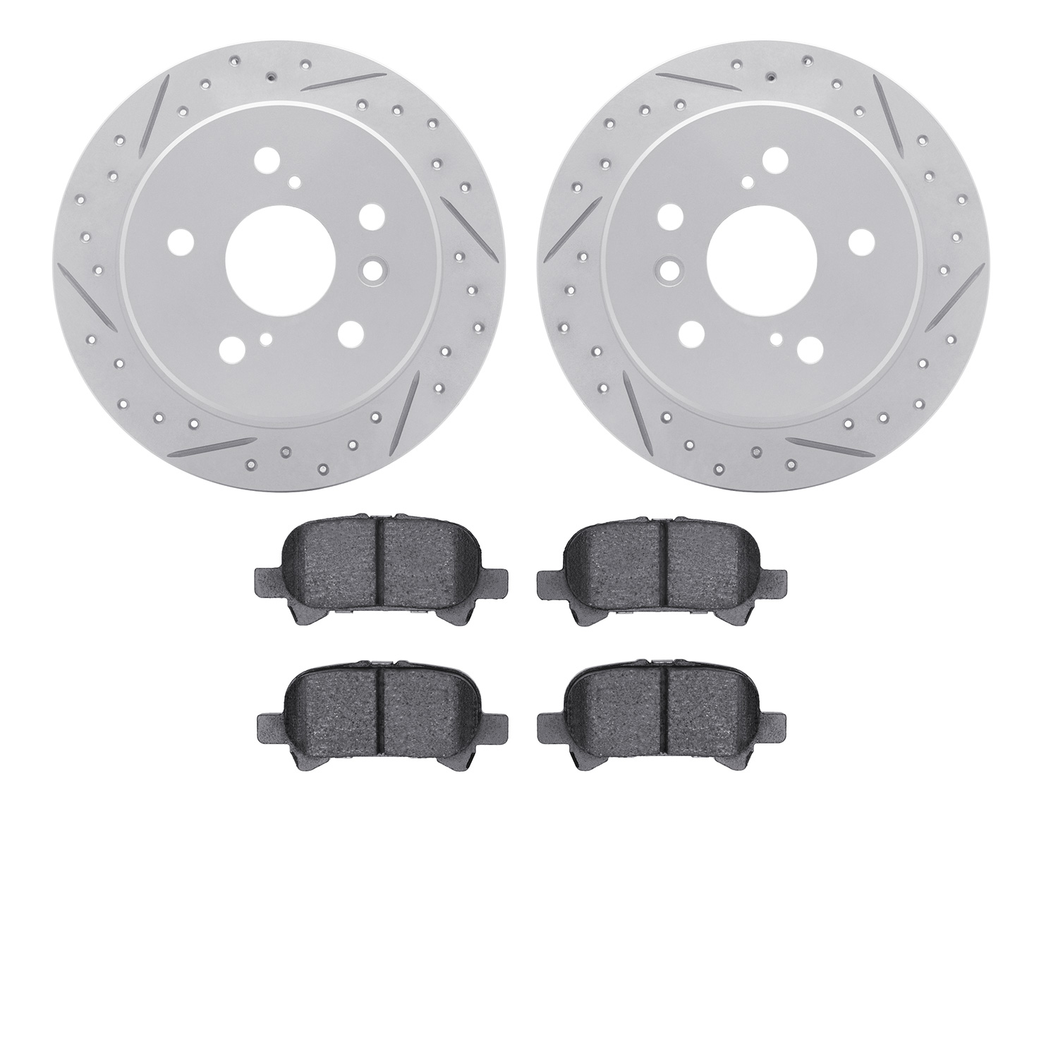 2502-76005 Geoperformance Drilled/Slotted Rotors w/5000 Advanced Brake Pads Kit, 2000-2003 Lexus/Toyota/Scion, Position: Rear