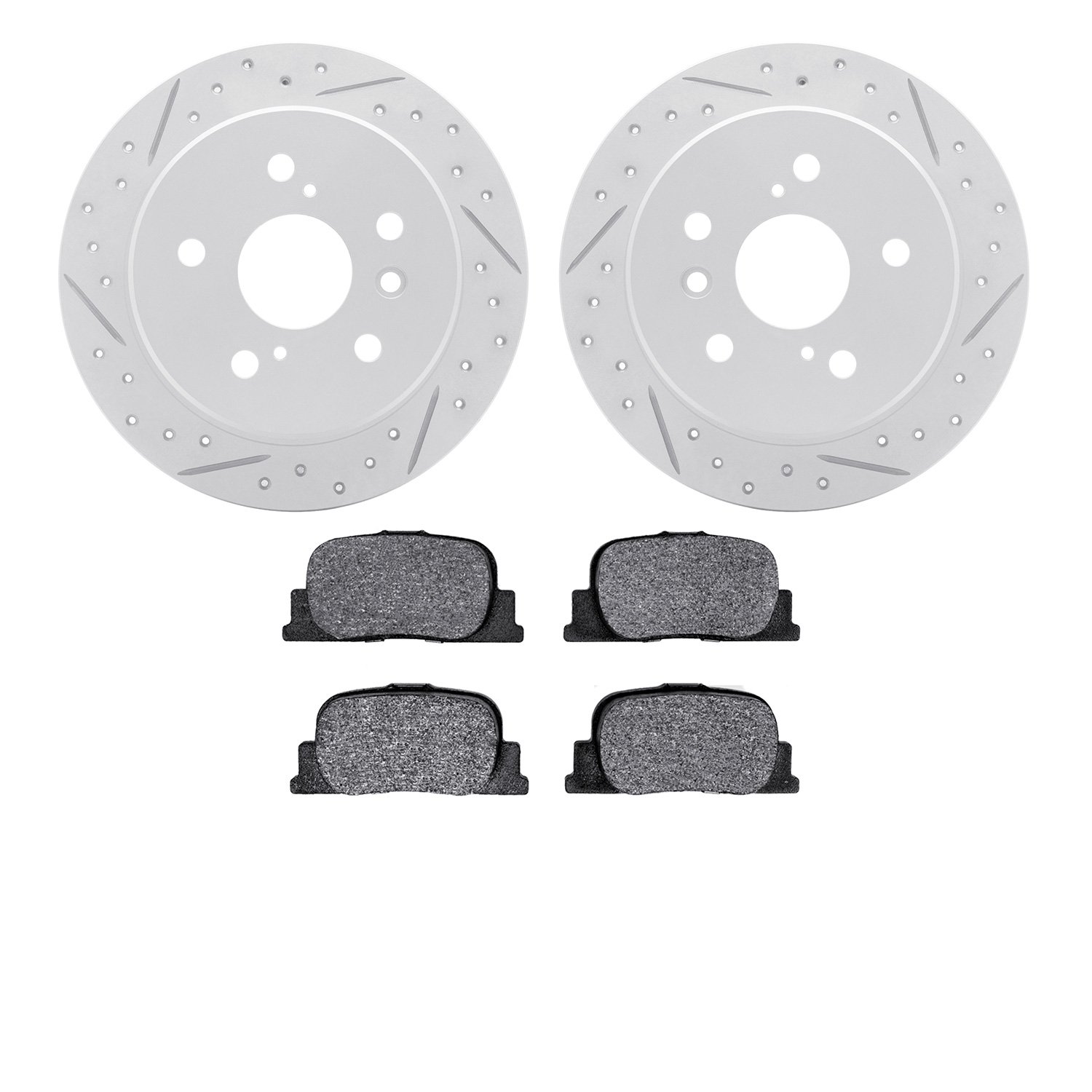 2502-76006 Geoperformance Drilled/Slotted Rotors w/5000 Advanced Brake Pads Kit, 2000-2001 Lexus/Toyota/Scion, Position: Rear