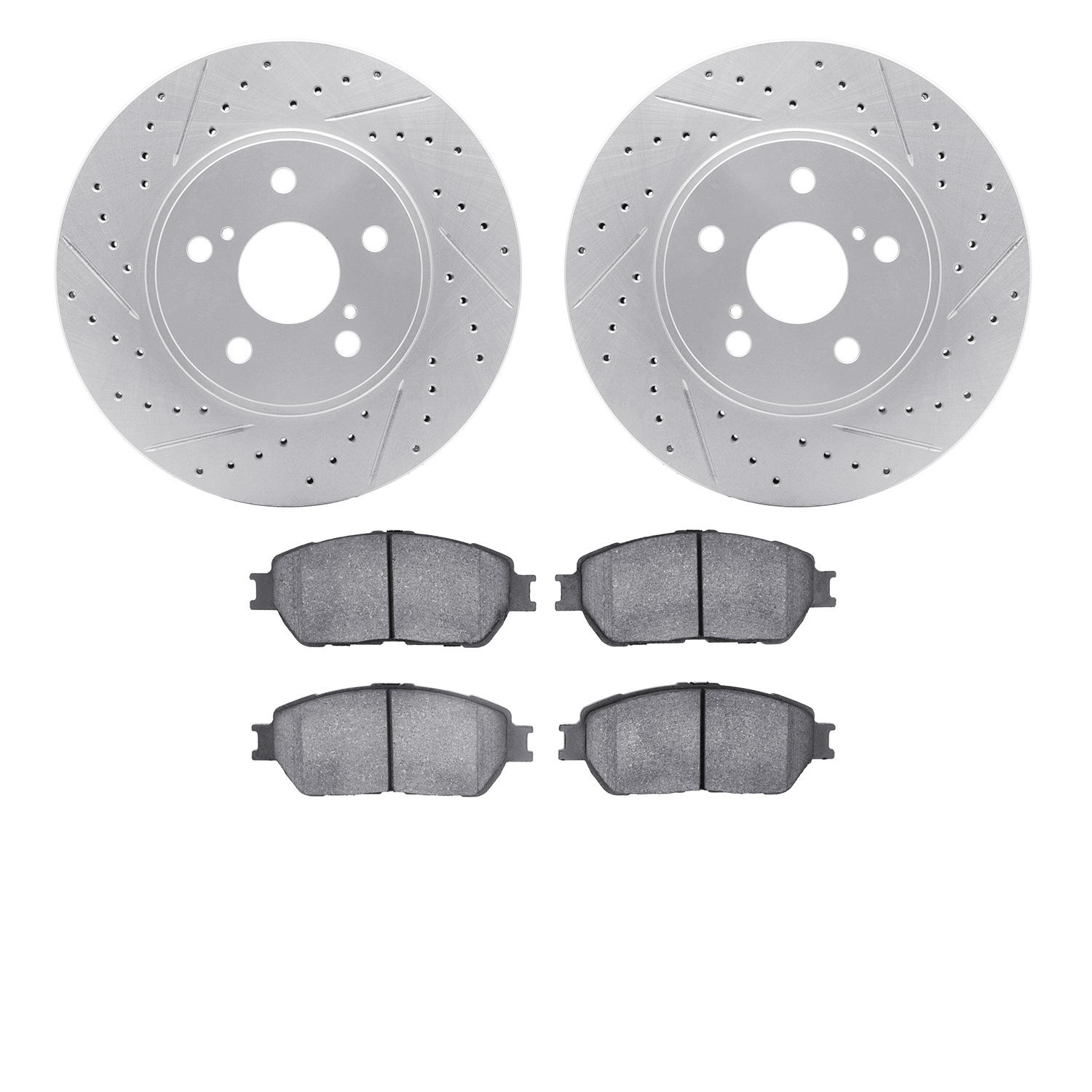 2502-76007 Geoperformance Drilled/Slotted Rotors w/5000 Advanced Brake Pads Kit, 2003-2006 Lexus/Toyota/Scion, Position: Front