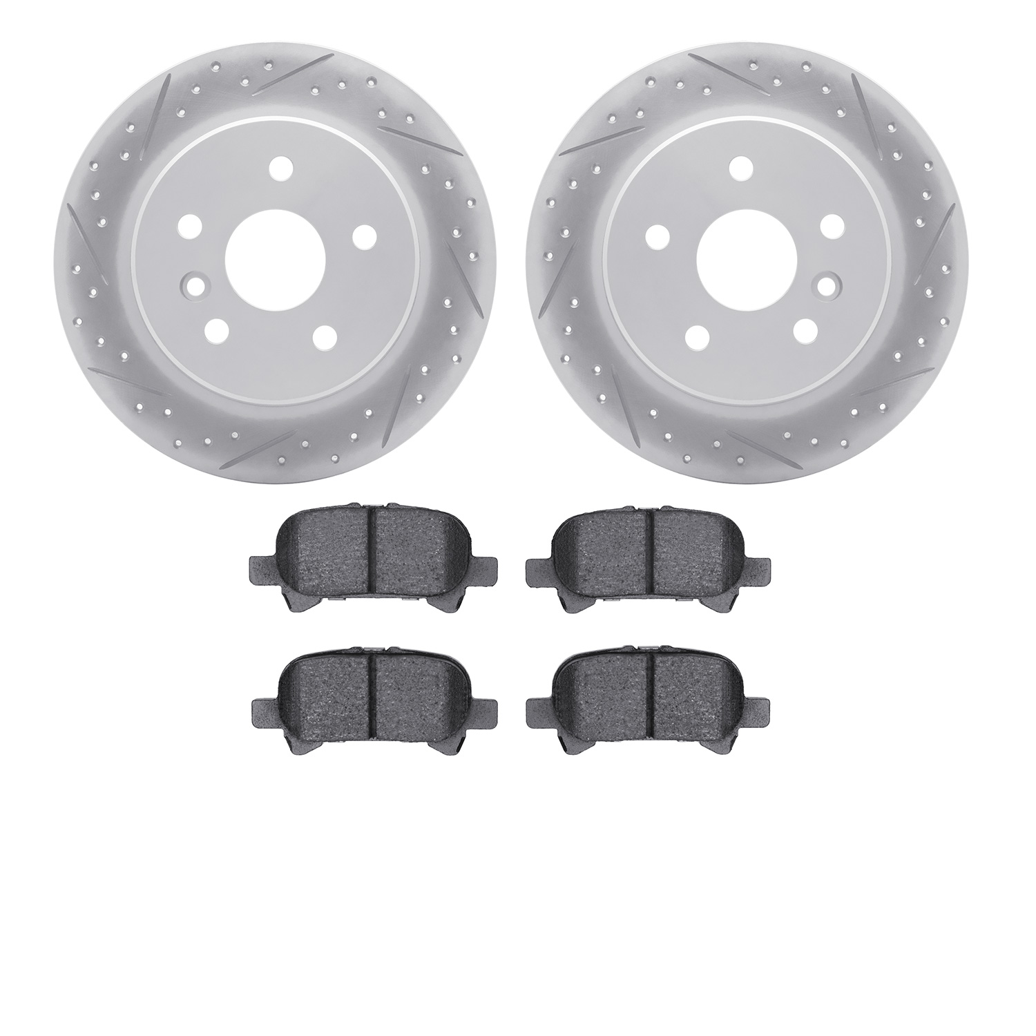 2502-76017 Geoperformance Drilled/Slotted Rotors w/5000 Advanced Brake Pads Kit, 2000-2004 Lexus/Toyota/Scion, Position: Rear