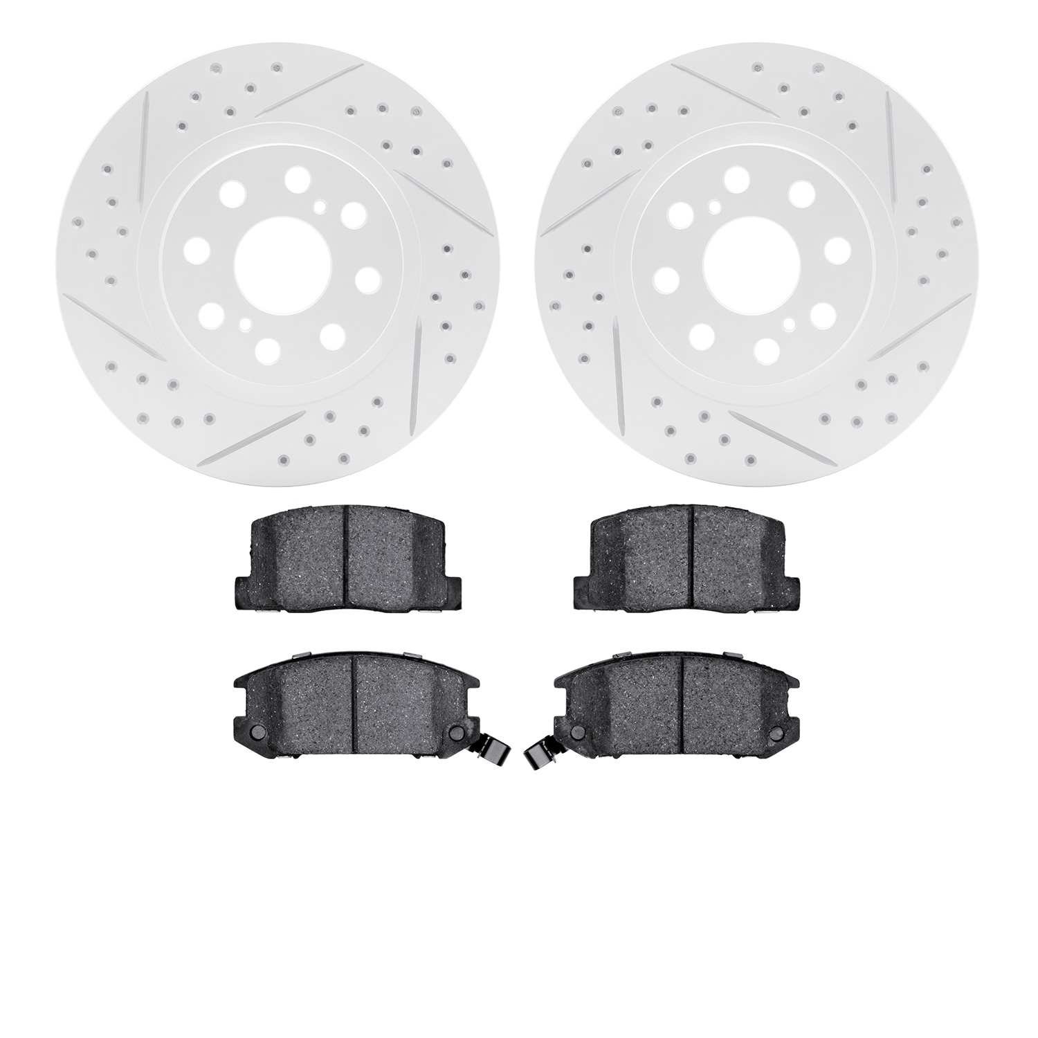 2502-76020 Geoperformance Drilled/Slotted Rotors w/5000 Advanced Brake Pads Kit, 2000-2005 Lexus/Toyota/Scion, Position: Rear