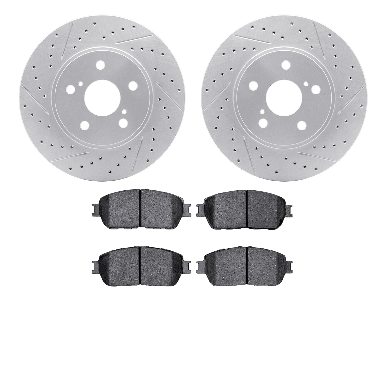 2502-76025 Geoperformance Drilled/Slotted Rotors w/5000 Advanced Brake Pads Kit, 2004-2010 Lexus/Toyota/Scion, Position: Front