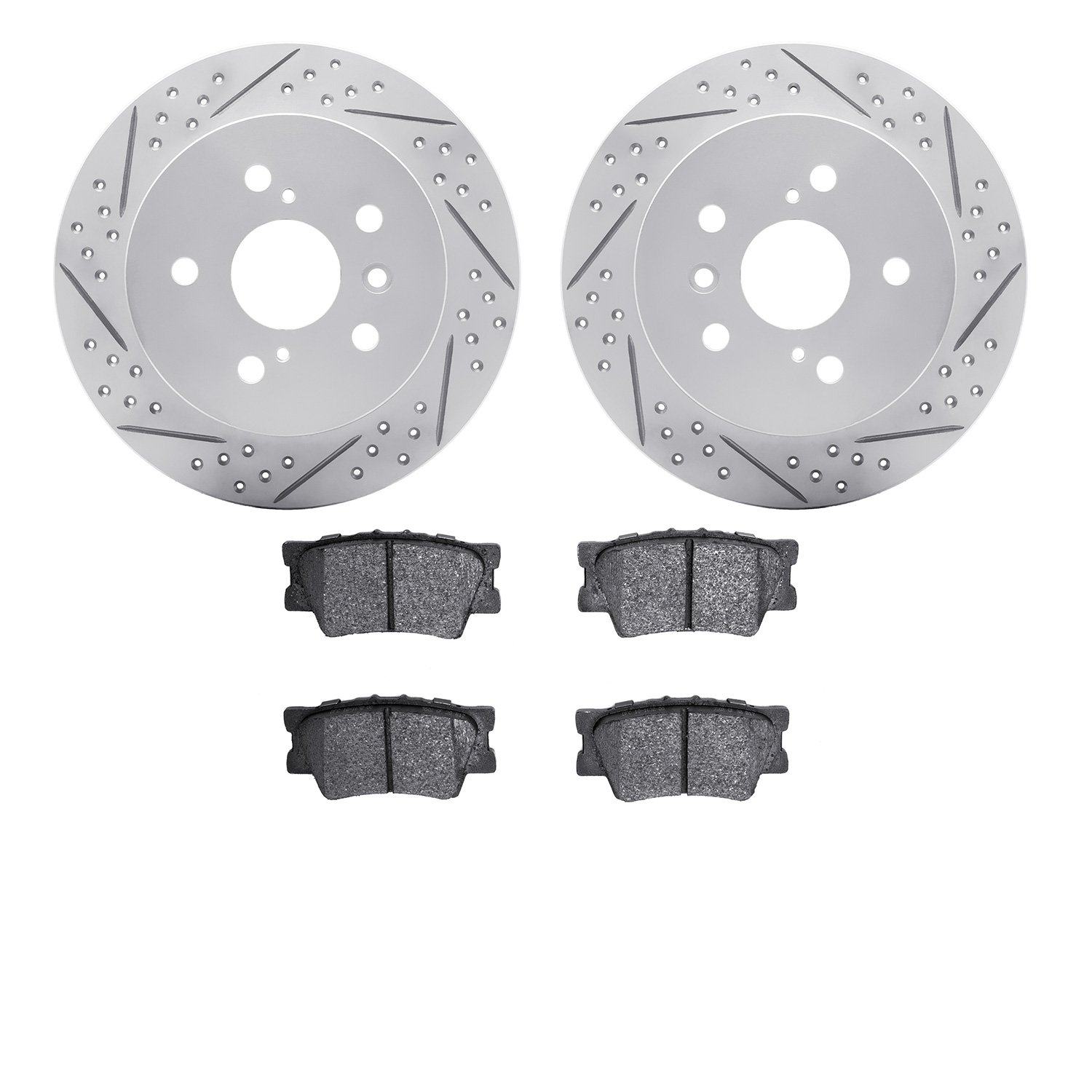 2502-76048 Geoperformance Drilled/Slotted Rotors w/5000 Advanced Brake Pads Kit, 2012-2018 Lexus/Toyota/Scion, Position: Rear