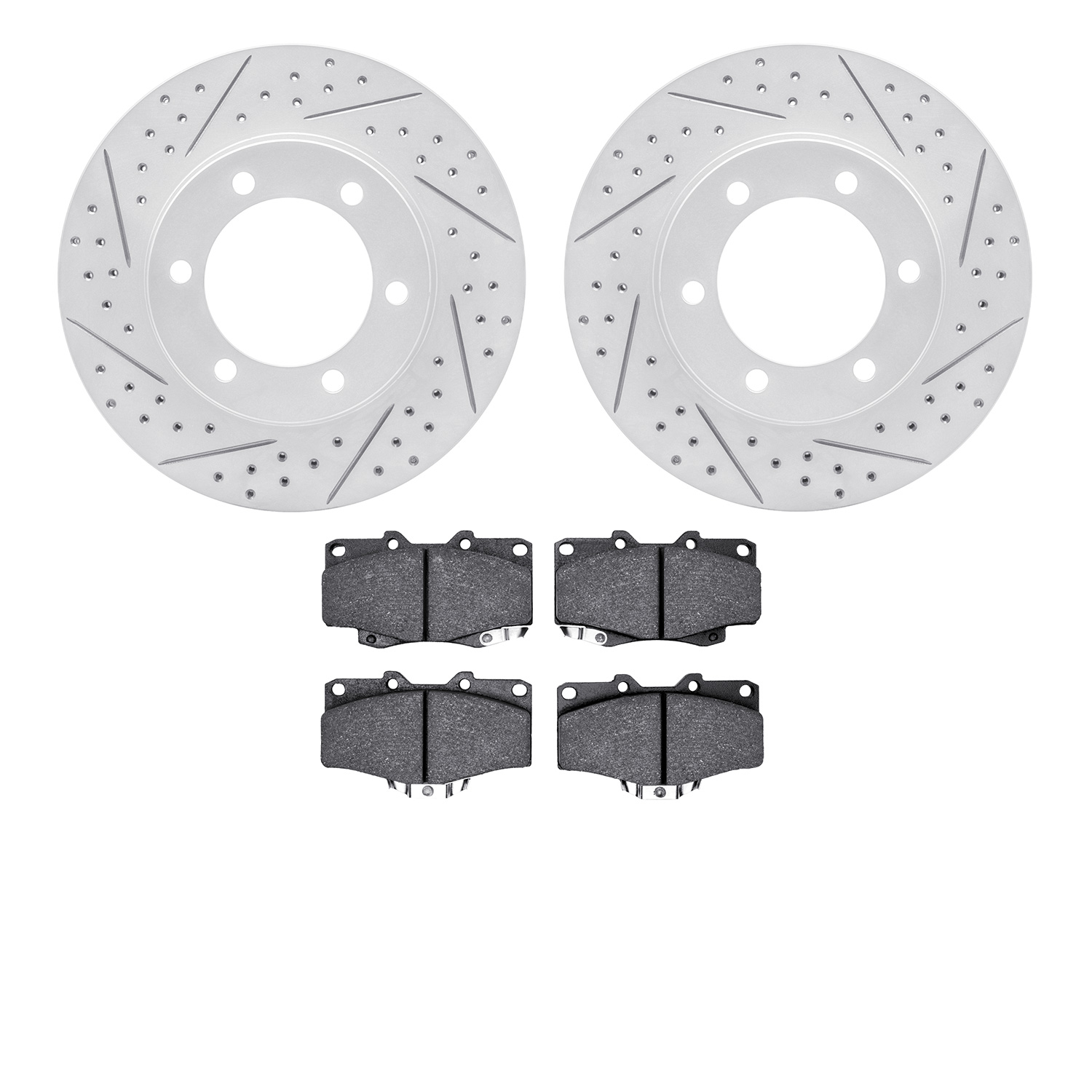 2502-76077 Geoperformance Drilled/Slotted Rotors w/5000 Advanced Brake Pads Kit, 1995-2004 Lexus/Toyota/Scion, Position: Front