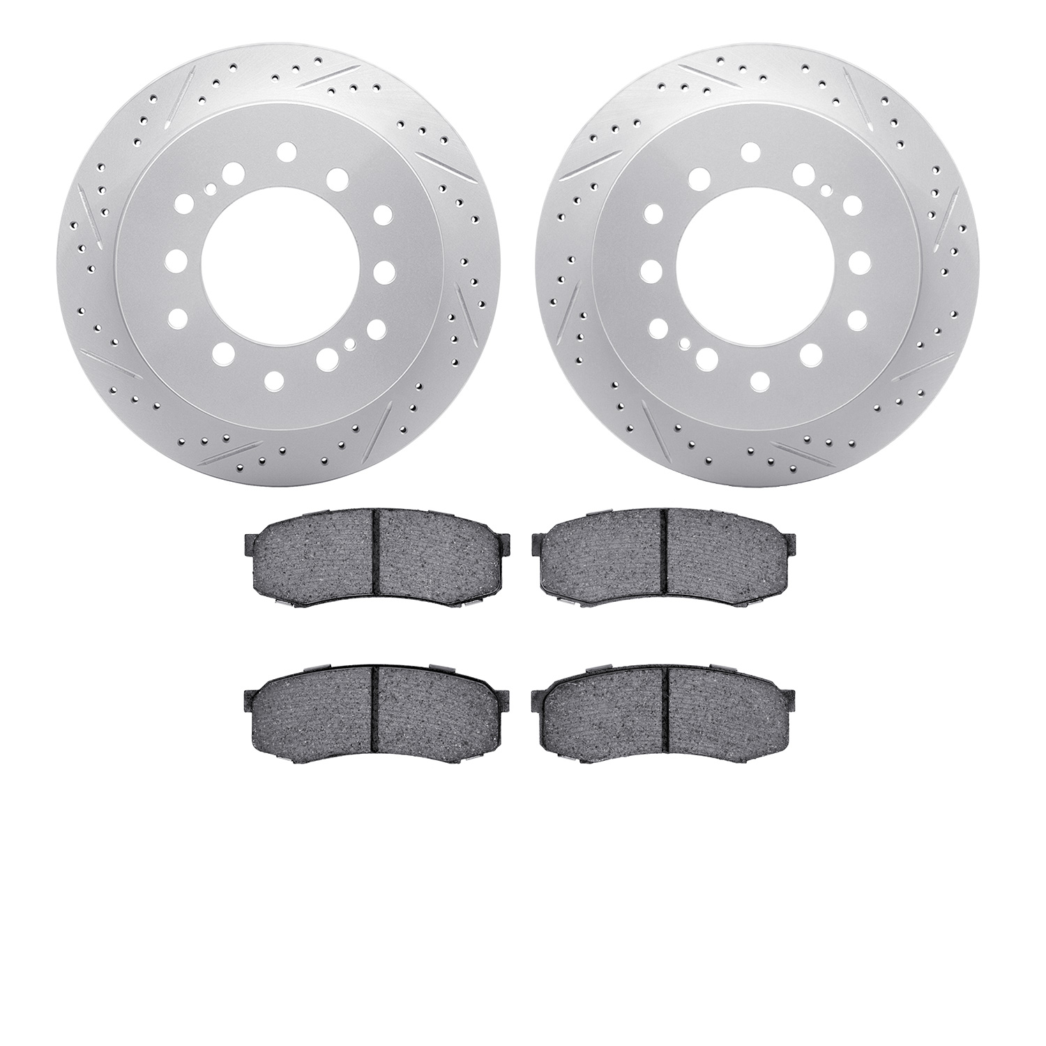 2502-76099 Geoperformance Drilled/Slotted Rotors w/5000 Advanced Brake Pads Kit, 2001-2009 Lexus/Toyota/Scion, Position: Rear