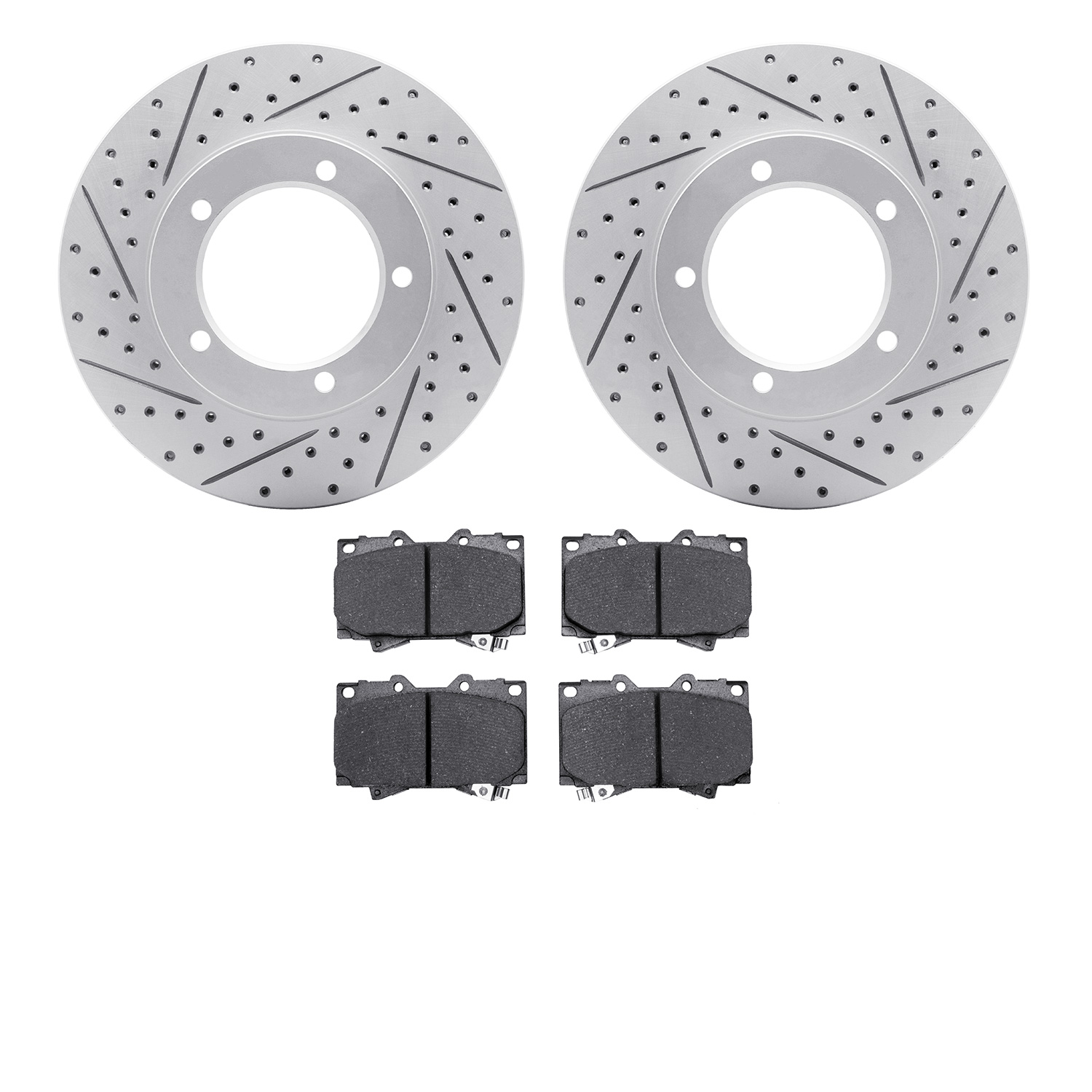2502-76115 Geoperformance Drilled/Slotted Rotors w/5000 Advanced Brake Pads Kit, 1998-2007 Lexus/Toyota/Scion, Position: Front