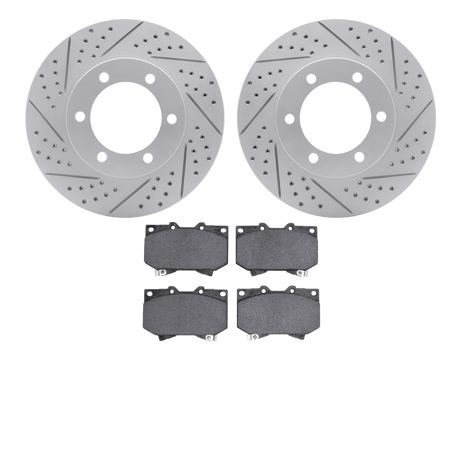 2502-76117 Geoperformance Drilled/Slotted Rotors w/5000 Advanced Brake Pads Kit, 2000-2002 Lexus/Toyota/Scion, Position: Front