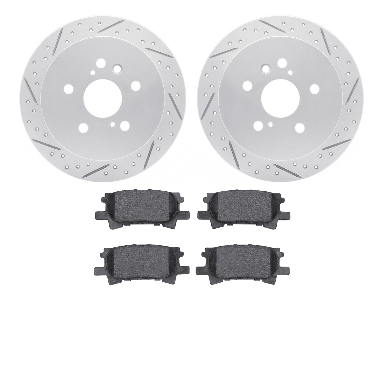 2502-76150 Geoperformance Drilled/Slotted Rotors w/5000 Advanced Brake Pads Kit, 2004-2009 Lexus/Toyota/Scion, Position: Rear