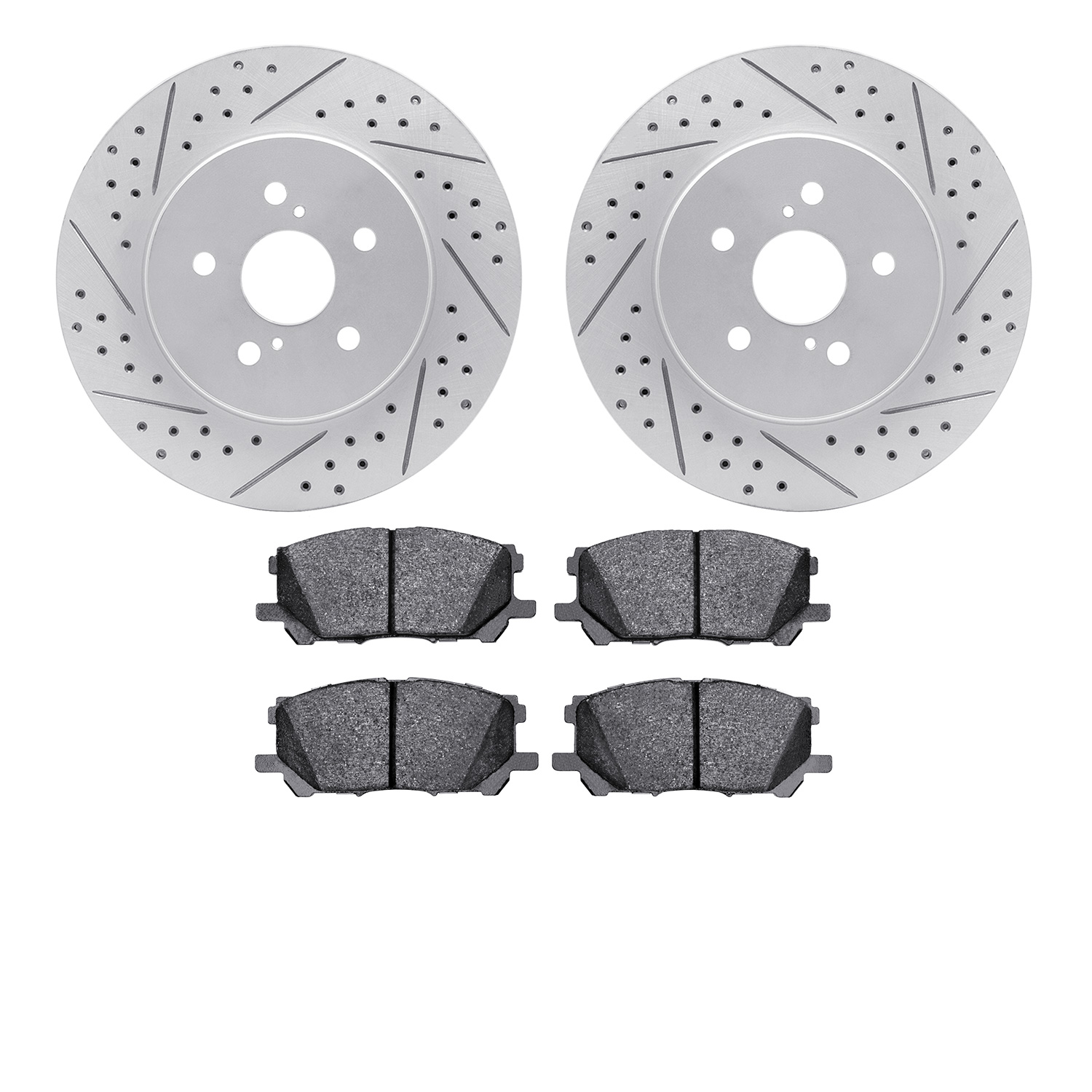 2502-76151 Geoperformance Drilled/Slotted Rotors w/5000 Advanced Brake Pads Kit, 2004-2009 Lexus/Toyota/Scion, Position: Front