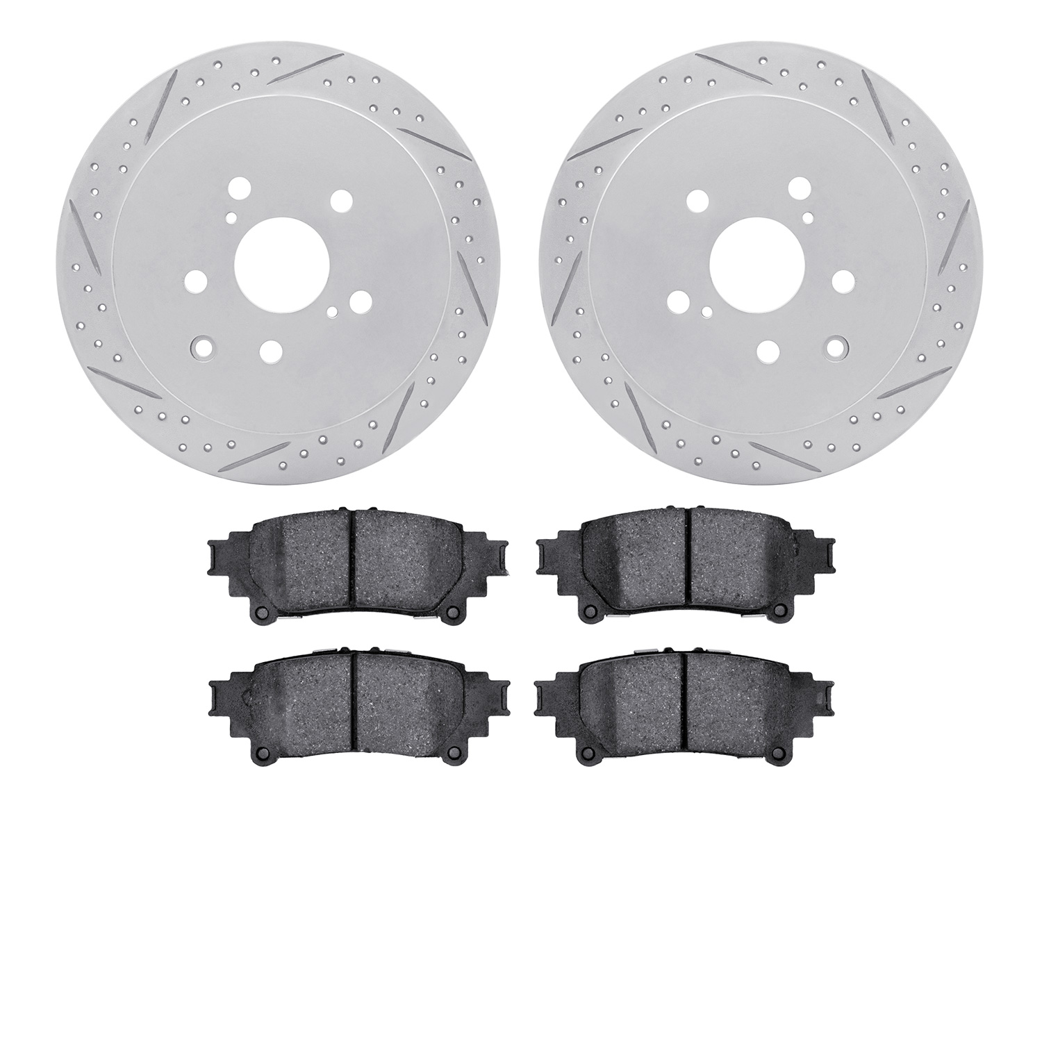 2502-76167 Geoperformance Drilled/Slotted Rotors w/5000 Advanced Brake Pads Kit, 2010-2020 Lexus/Toyota/Scion, Position: Rear