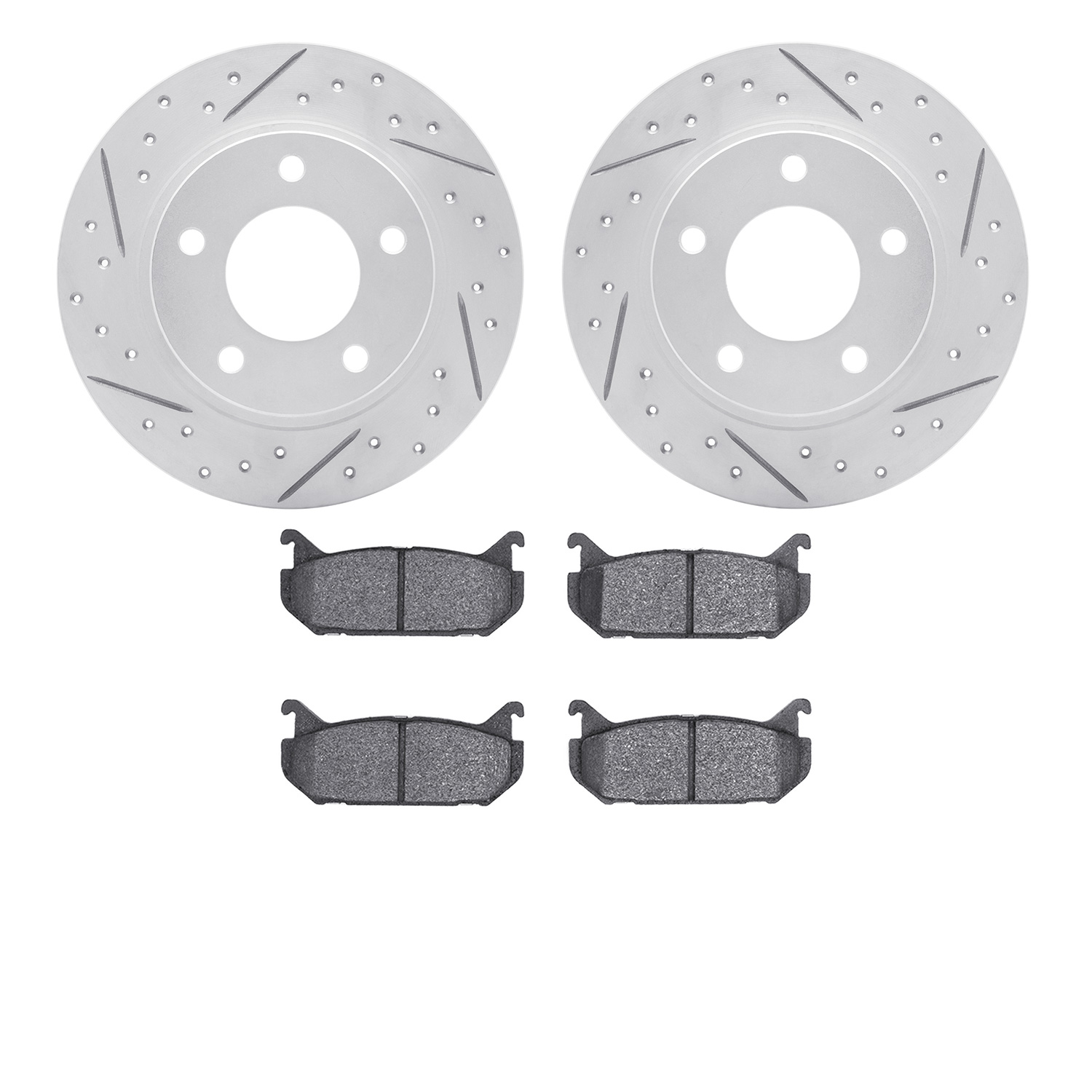 2502-80005 Geoperformance Drilled/Slotted Rotors w/5000 Advanced Brake Pads Kit, 1993-1997 Ford/Lincoln/Mercury/Mazda, Position: