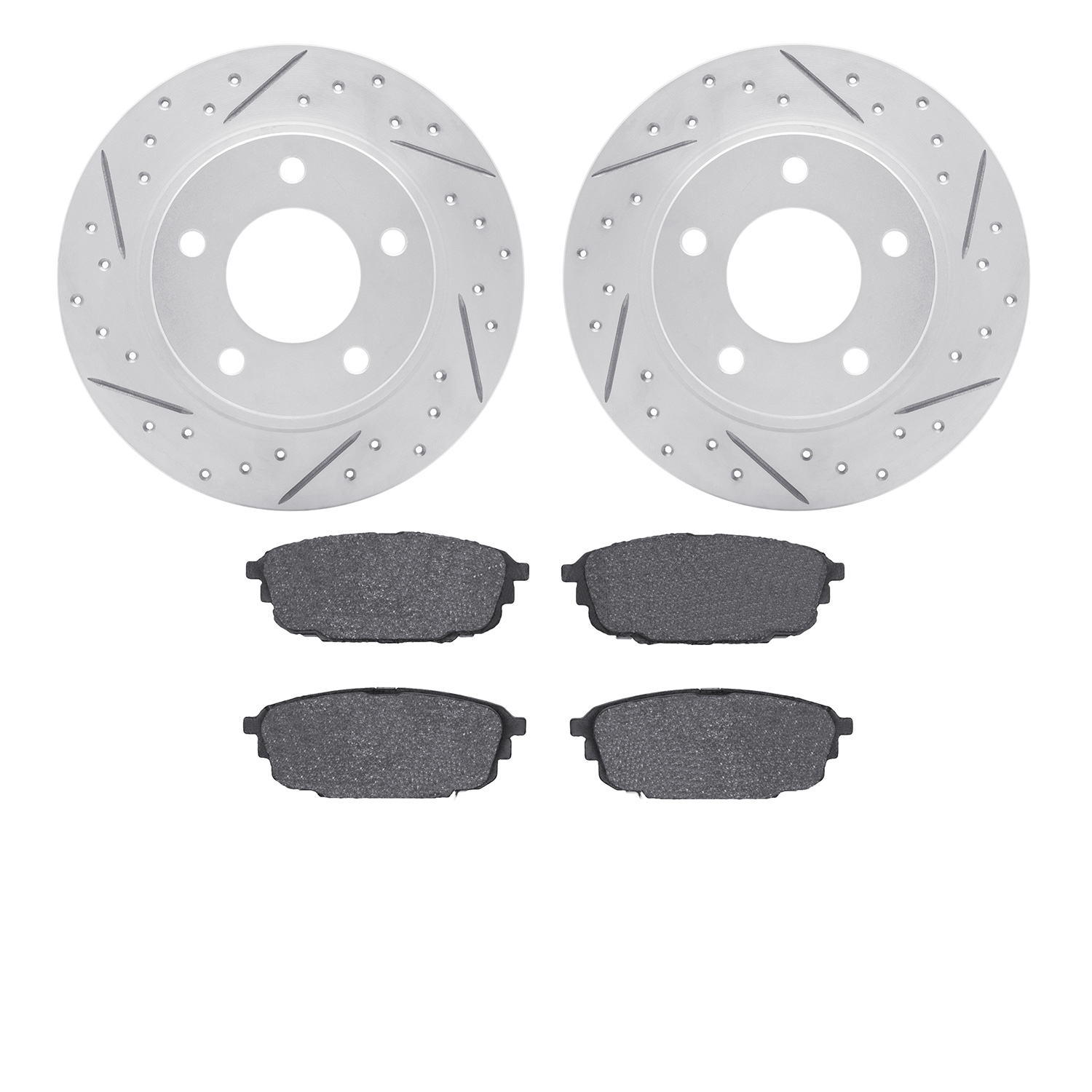 2502-80006 Geoperformance Drilled/Slotted Rotors w/5000 Advanced Brake Pads Kit, 2001-2003 Ford/Lincoln/Mercury/Mazda, Position:
