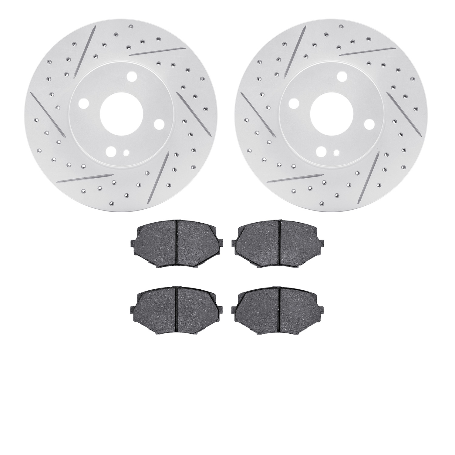 2502-80007 Geoperformance Drilled/Slotted Rotors w/5000 Advanced Brake Pads Kit, 1994-2002 Ford/Lincoln/Mercury/Mazda, Position: