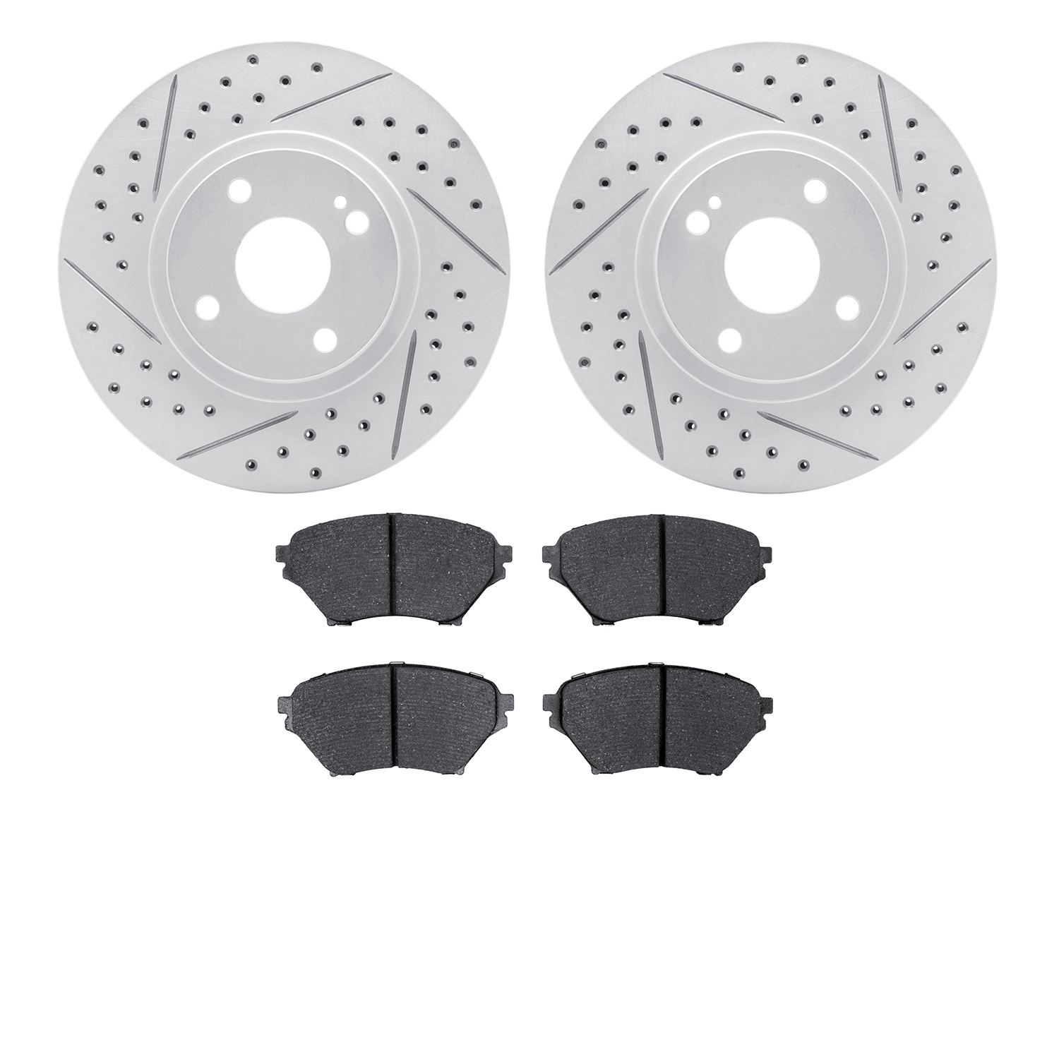 2502-80009 Geoperformance Drilled/Slotted Rotors w/5000 Advanced Brake Pads Kit, 2001-2005 Ford/Lincoln/Mercury/Mazda, Position: