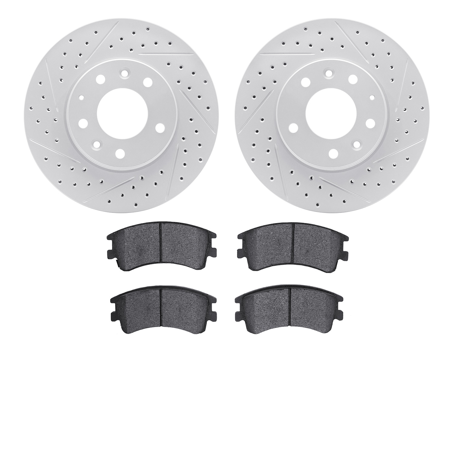 2502-80011 Geoperformance Drilled/Slotted Rotors w/5000 Advanced Brake Pads Kit, 2003-2005 Ford/Lincoln/Mercury/Mazda, Position: