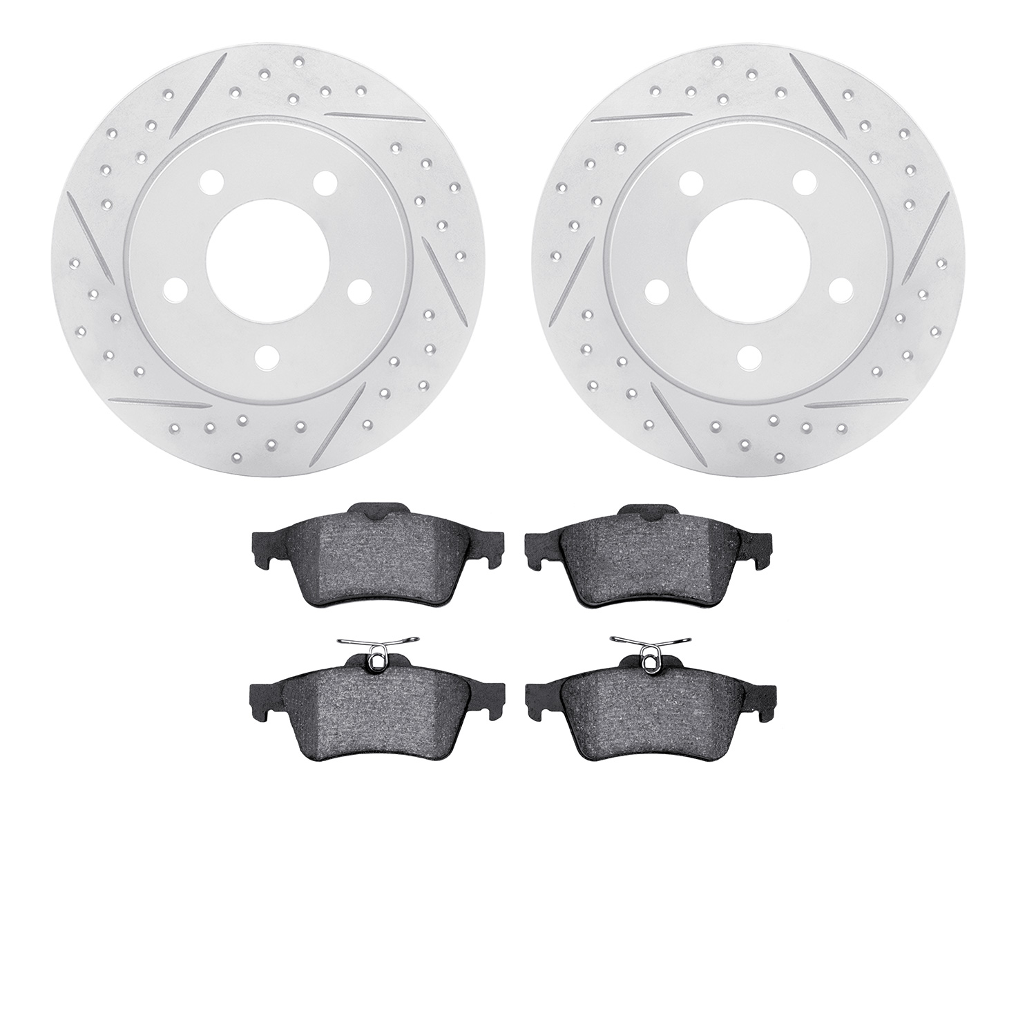 2502-80013 Geoperformance Drilled/Slotted Rotors w/5000 Advanced Brake Pads Kit, 2004-2013 Ford/Lincoln/Mercury/Mazda, Position: