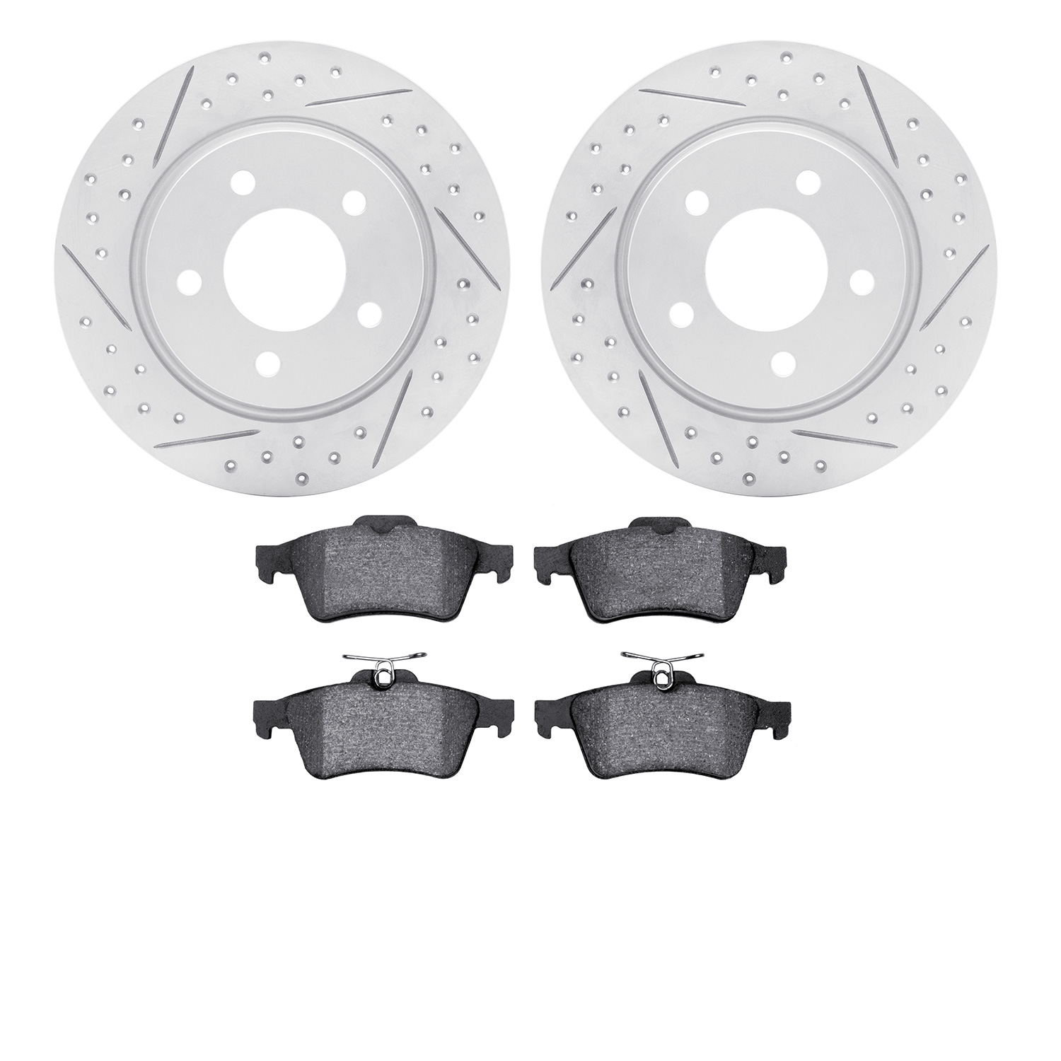 2502-80014 Geoperformance Drilled/Slotted Rotors w/5000 Advanced Brake Pads Kit, 2004-2013 Ford/Lincoln/Mercury/Mazda, Position:
