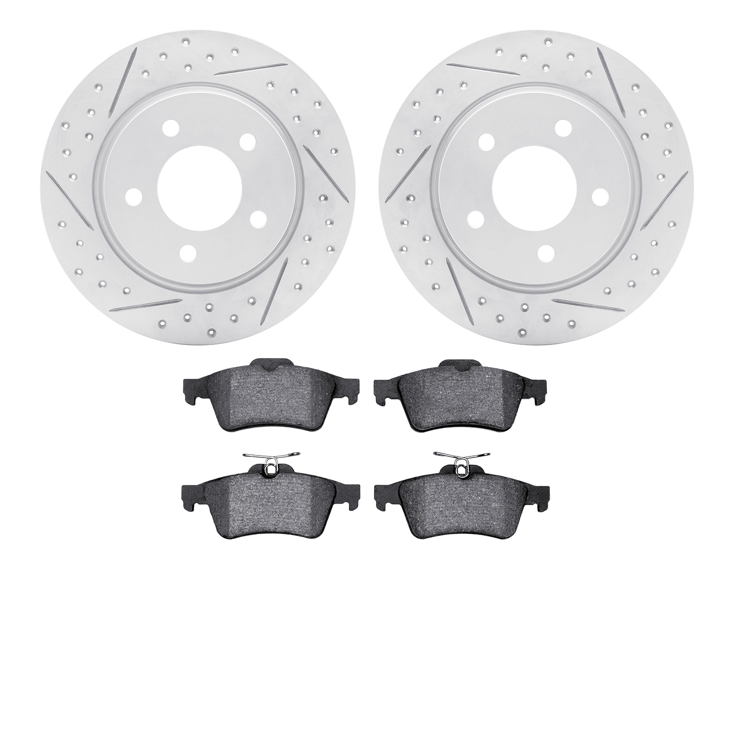 2502-80015 Geoperformance Drilled/Slotted Rotors w/5000 Advanced Brake Pads Kit, 2007-2013 Ford/Lincoln/Mercury/Mazda, Position: