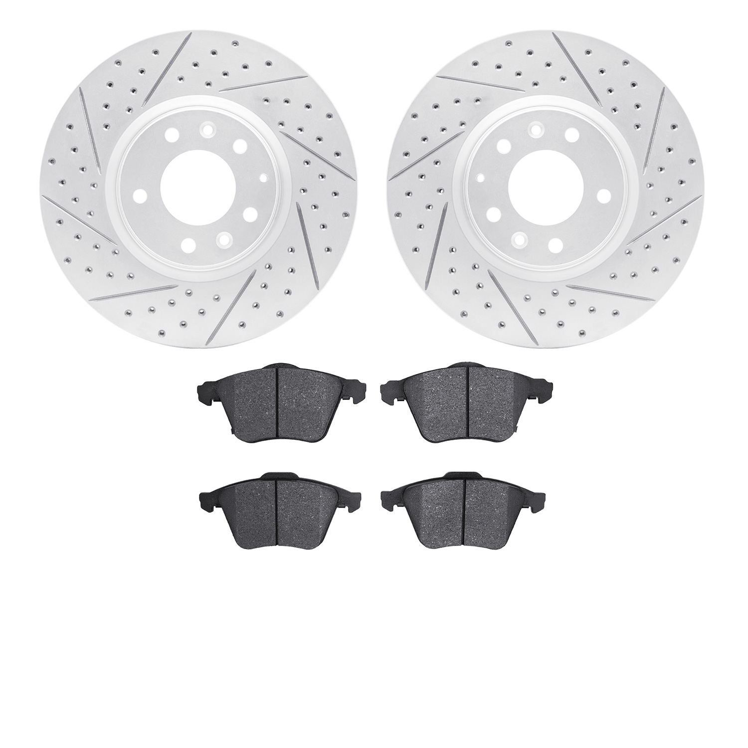 2502-80022 Geoperformance Drilled/Slotted Rotors w/5000 Advanced Brake Pads Kit, 2006-2007 Ford/Lincoln/Mercury/Mazda, Position: