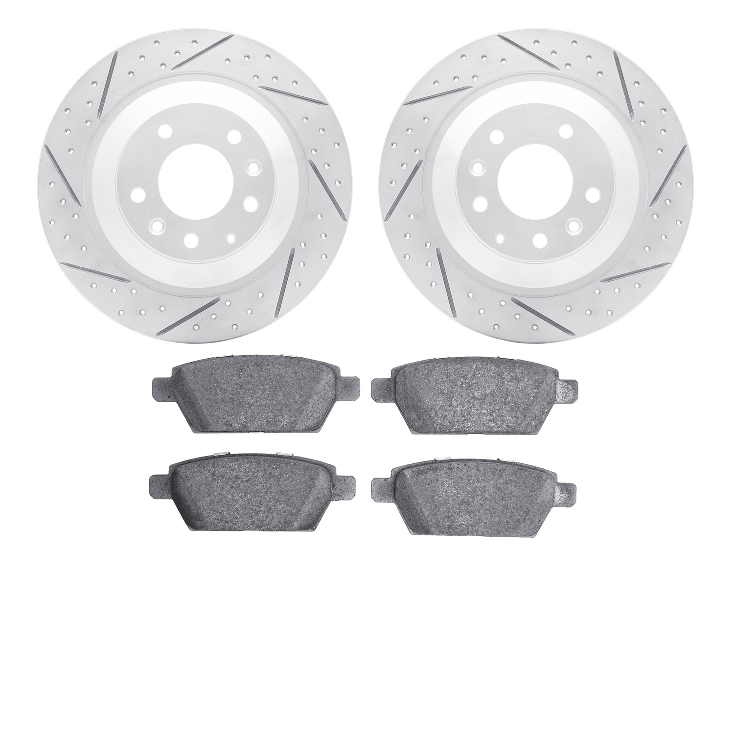 2502-80023 Geoperformance Drilled/Slotted Rotors w/5000 Advanced Brake Pads Kit, 2006-2007 Ford/Lincoln/Mercury/Mazda, Position: