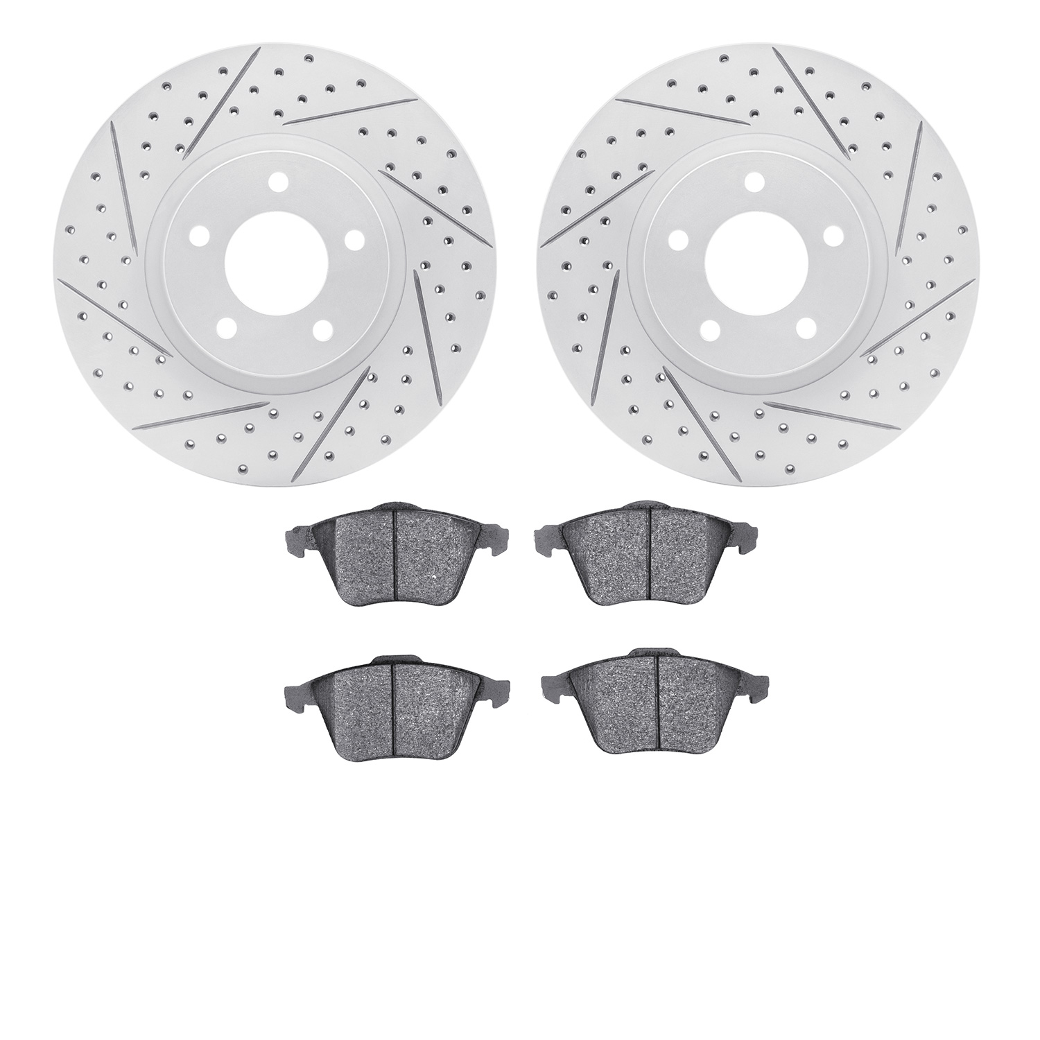 2502-80025 Geoperformance Drilled/Slotted Rotors w/5000 Advanced Brake Pads Kit, 2007-2013 Ford/Lincoln/Mercury/Mazda, Position: