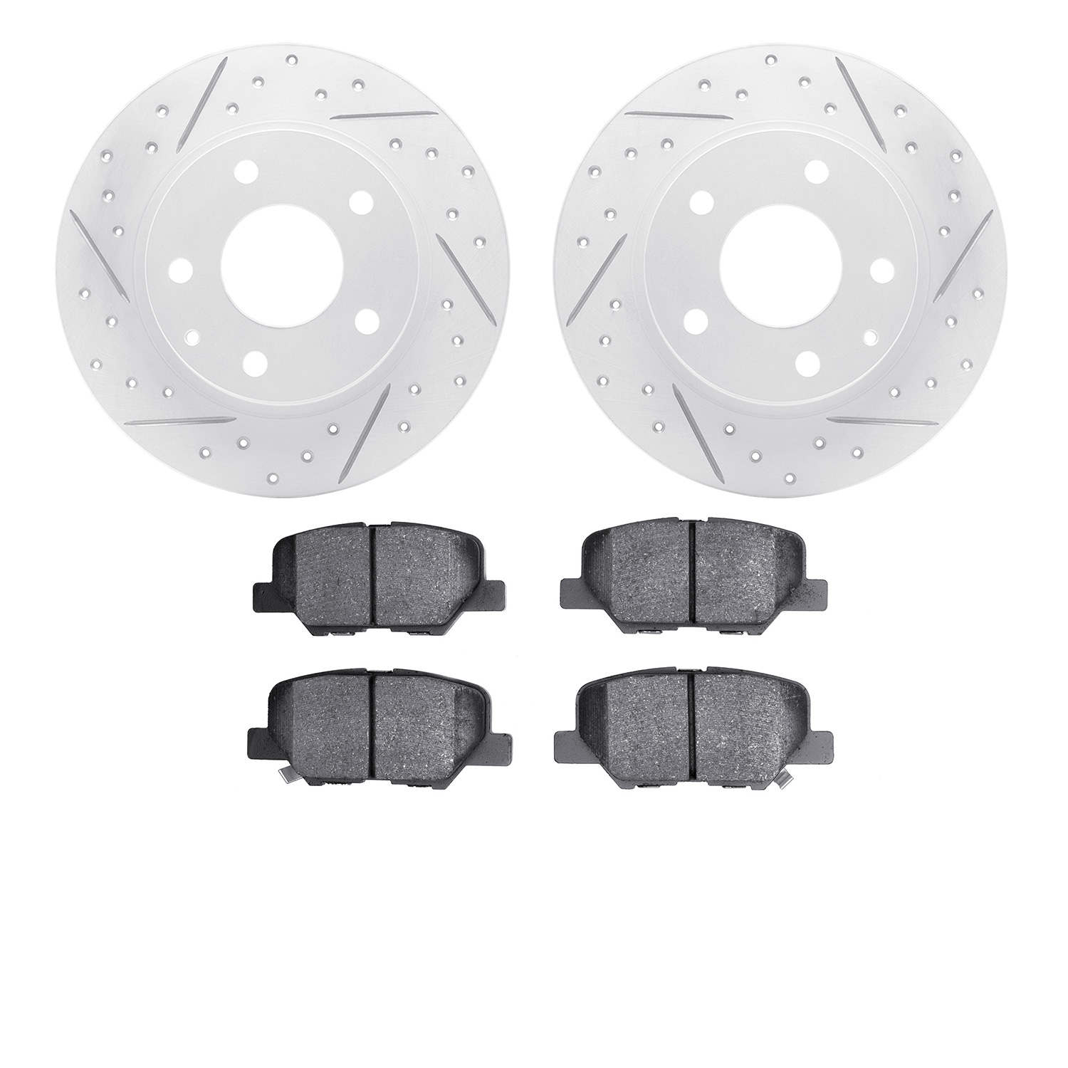 2502-80026 Geoperformance Drilled/Slotted Rotors w/5000 Advanced Brake Pads Kit, 2014-2016 Ford/Lincoln/Mercury/Mazda, Position: