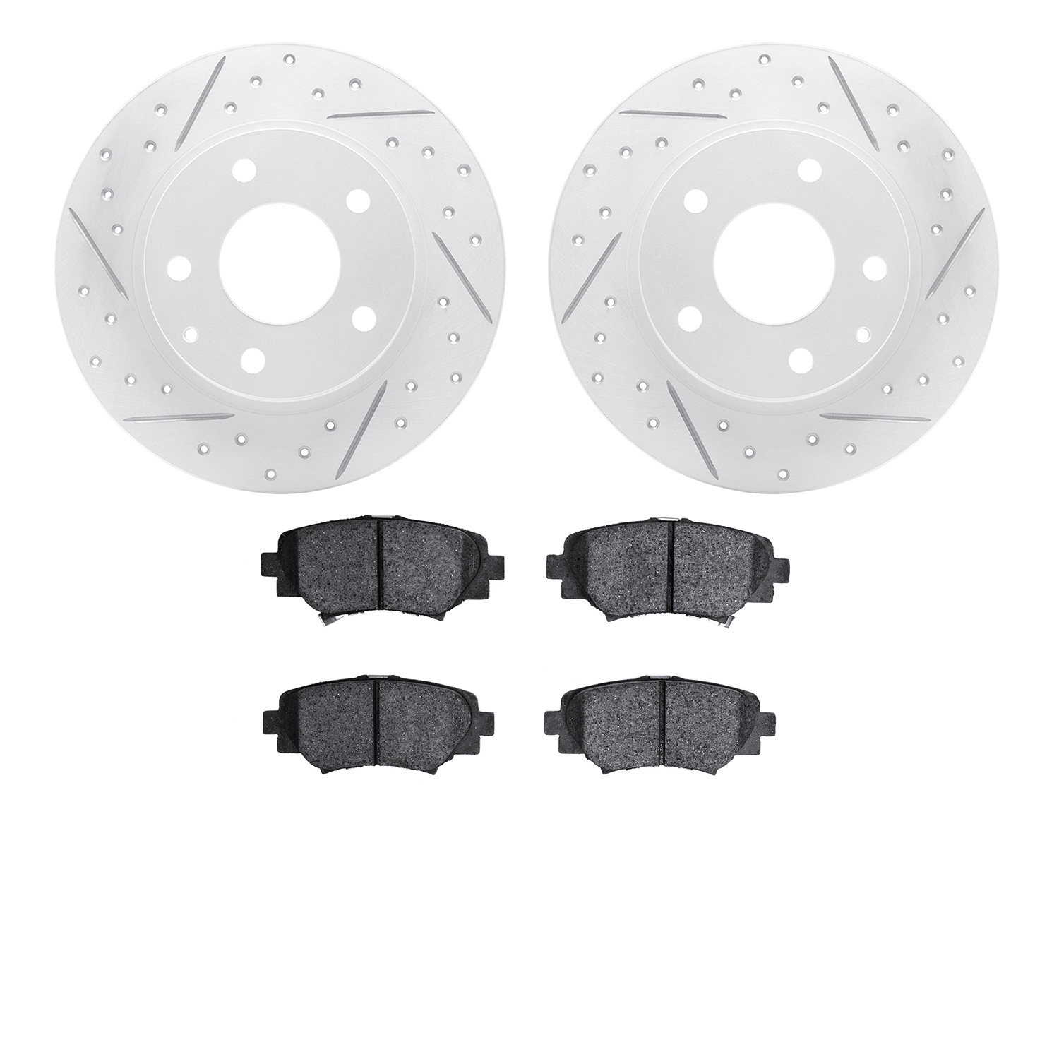 2502-80027 Geoperformance Drilled/Slotted Rotors w/5000 Advanced Brake Pads Kit, 2014-2016 Ford/Lincoln/Mercury/Mazda, Position: