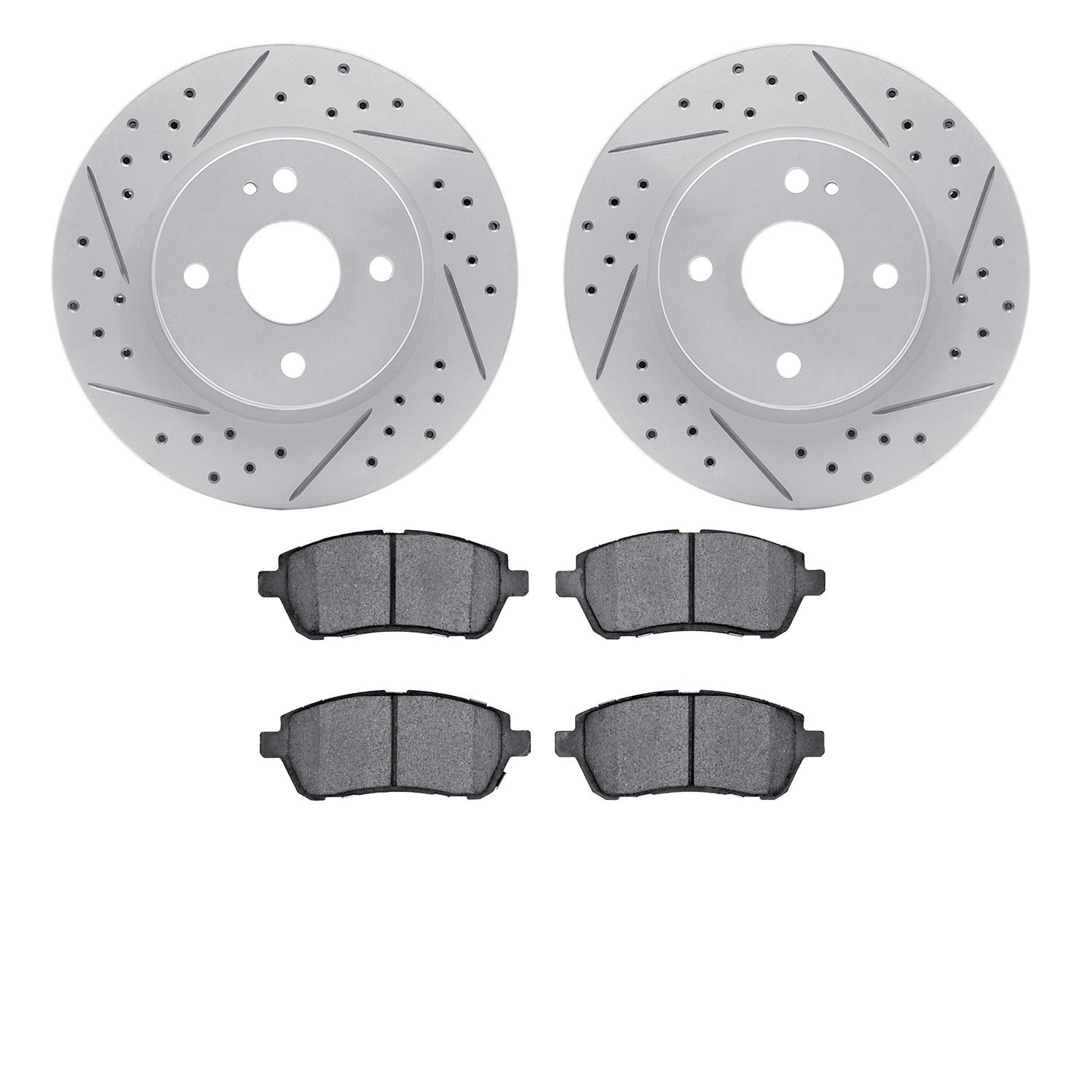 2502-80028 Geoperformance Drilled/Slotted Rotors w/5000 Advanced Brake Pads Kit, 2011-2015 Ford/Lincoln/Mercury/Mazda, Position: