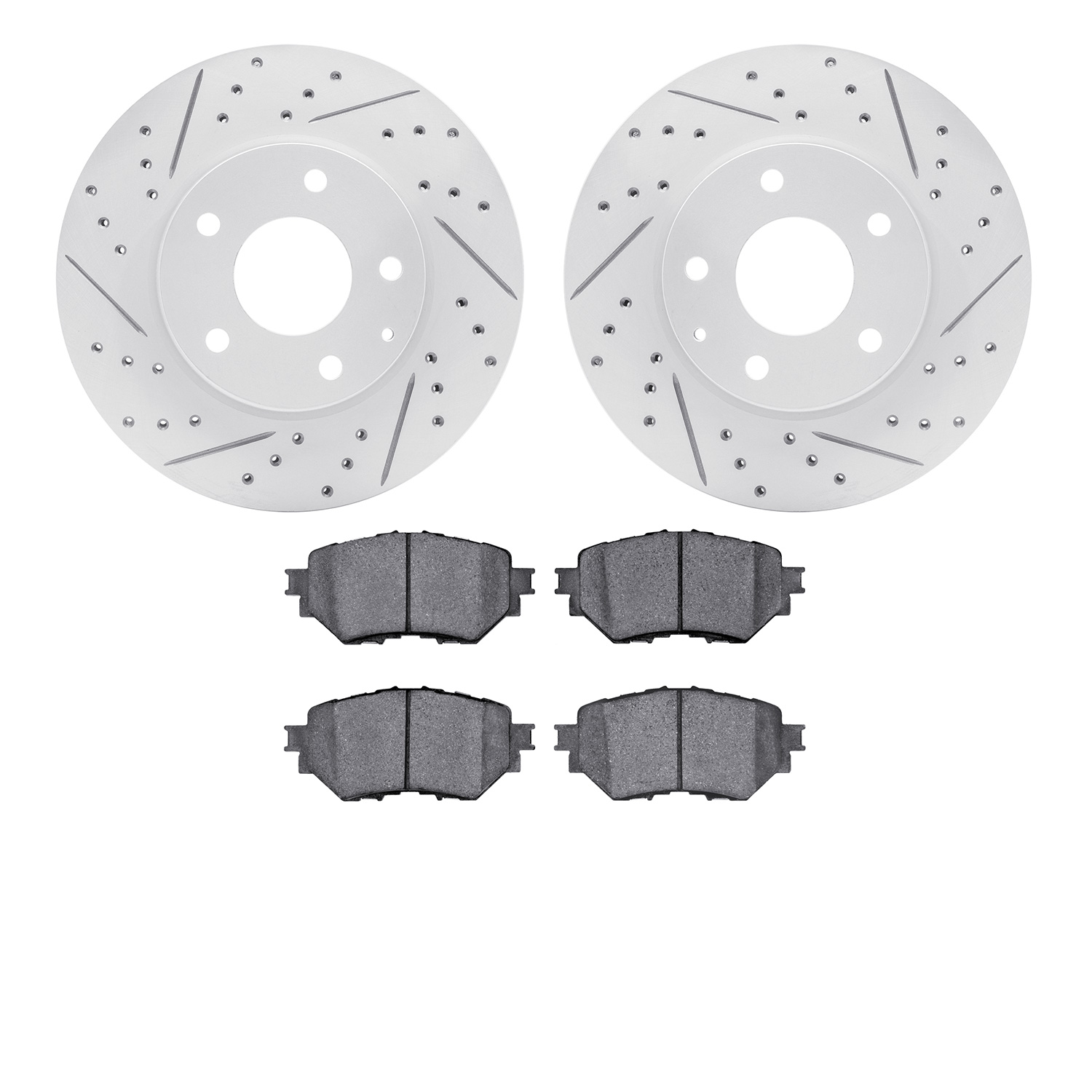 2502-80032 Geoperformance Drilled/Slotted Rotors w/5000 Advanced Brake Pads Kit, 2014-2018 Ford/Lincoln/Mercury/Mazda, Position: