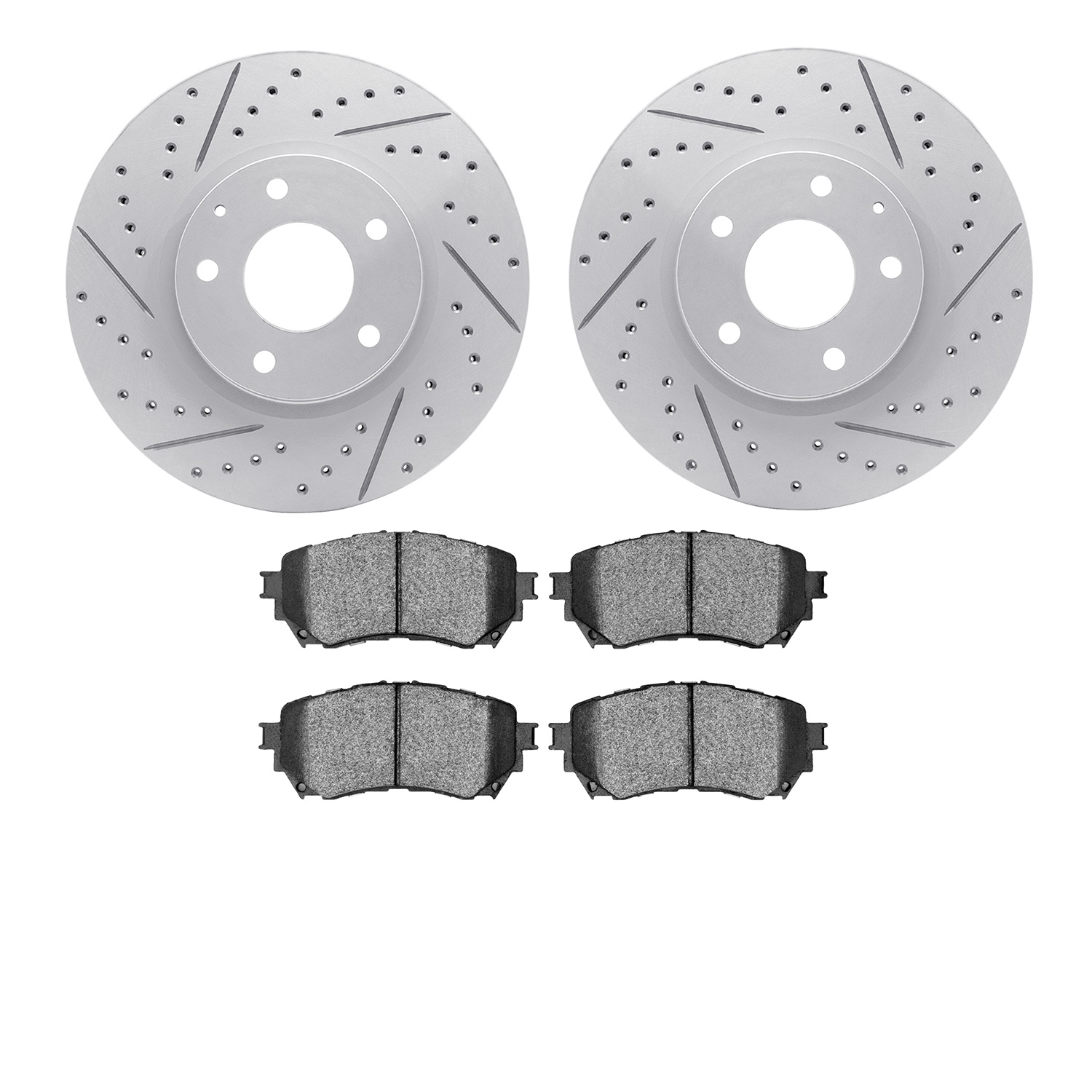 2502-80053 Geoperformance Drilled/Slotted Rotors w/5000 Advanced Brake Pads Kit, 2016-2019 Ford/Lincoln/Mercury/Mazda, Position: