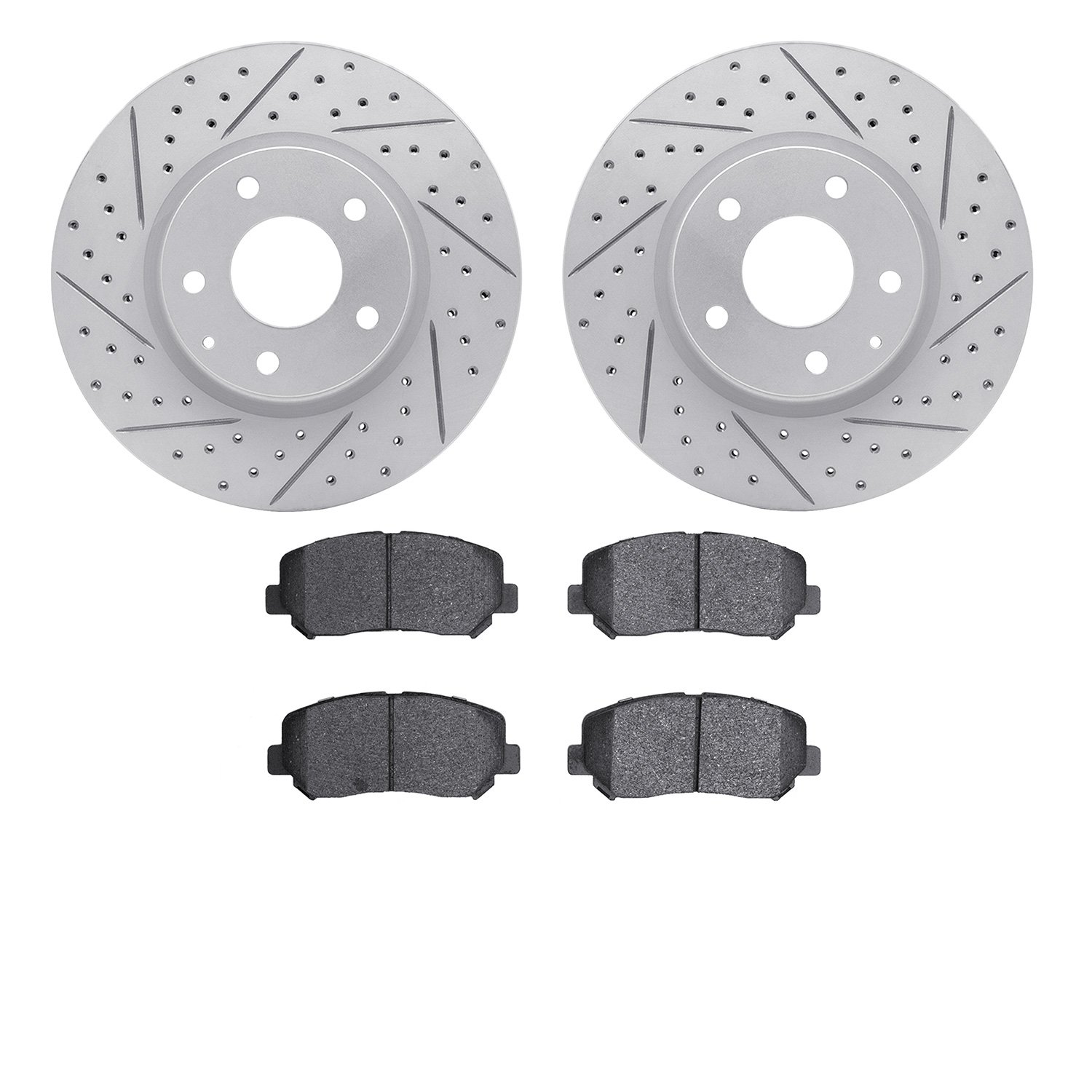 2502-80073 Geoperformance Drilled/Slotted Rotors w/5000 Advanced Brake Pads Kit, 2013-2015 Ford/Lincoln/Mercury/Mazda, Position: