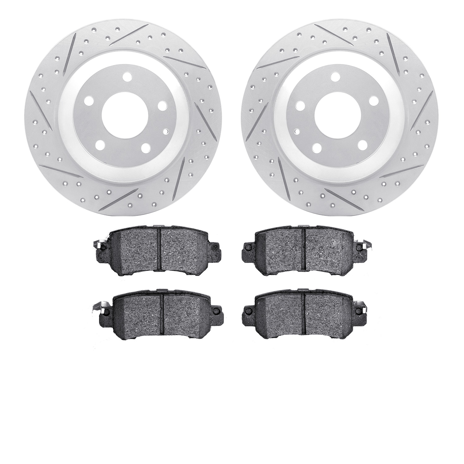 2502-80075 Geoperformance Drilled/Slotted Rotors w/5000 Advanced Brake Pads Kit, 2013-2015 Ford/Lincoln/Mercury/Mazda, Position: