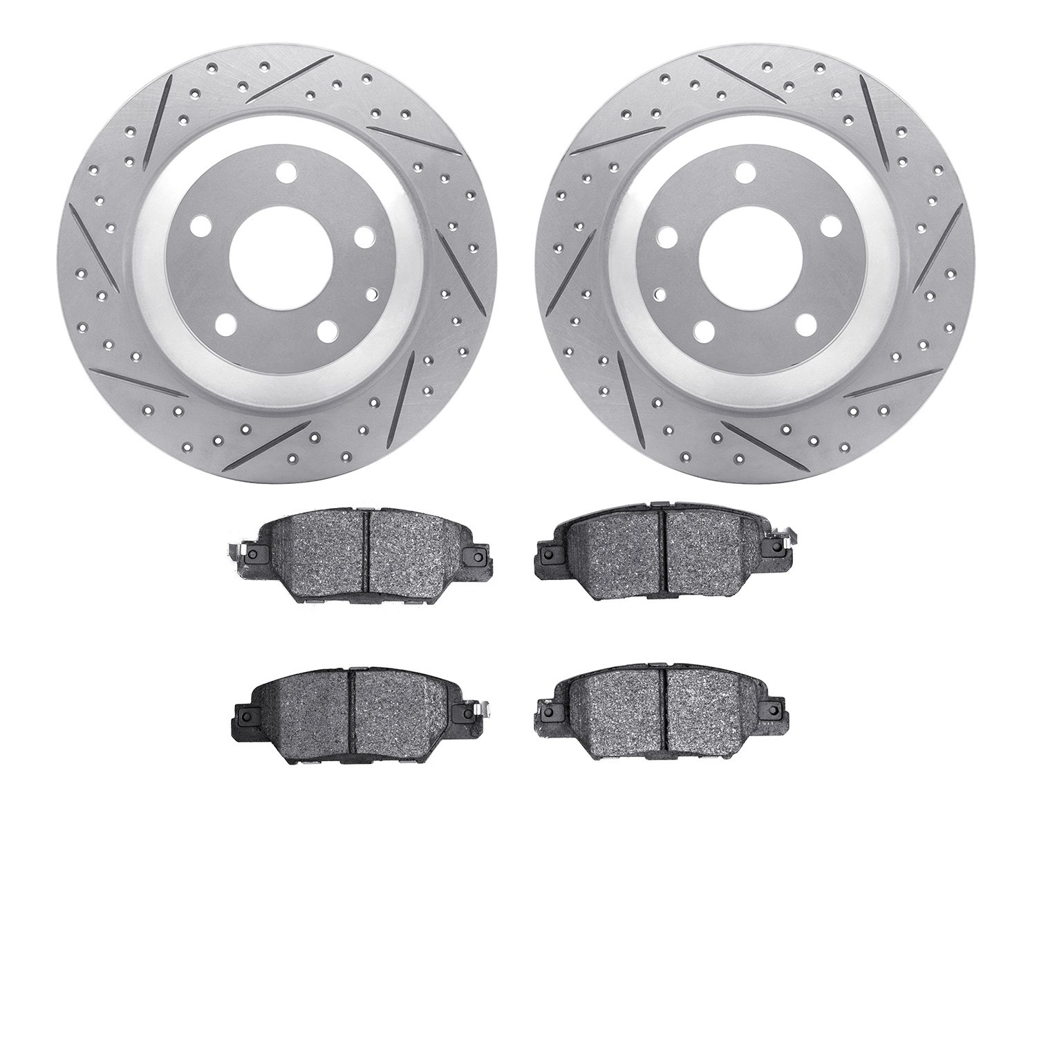 2502-80085 Geoperformance Drilled/Slotted Rotors w/5000 Advanced Brake Pads Kit, 2016-2018 Ford/Lincoln/Mercury/Mazda, Position: