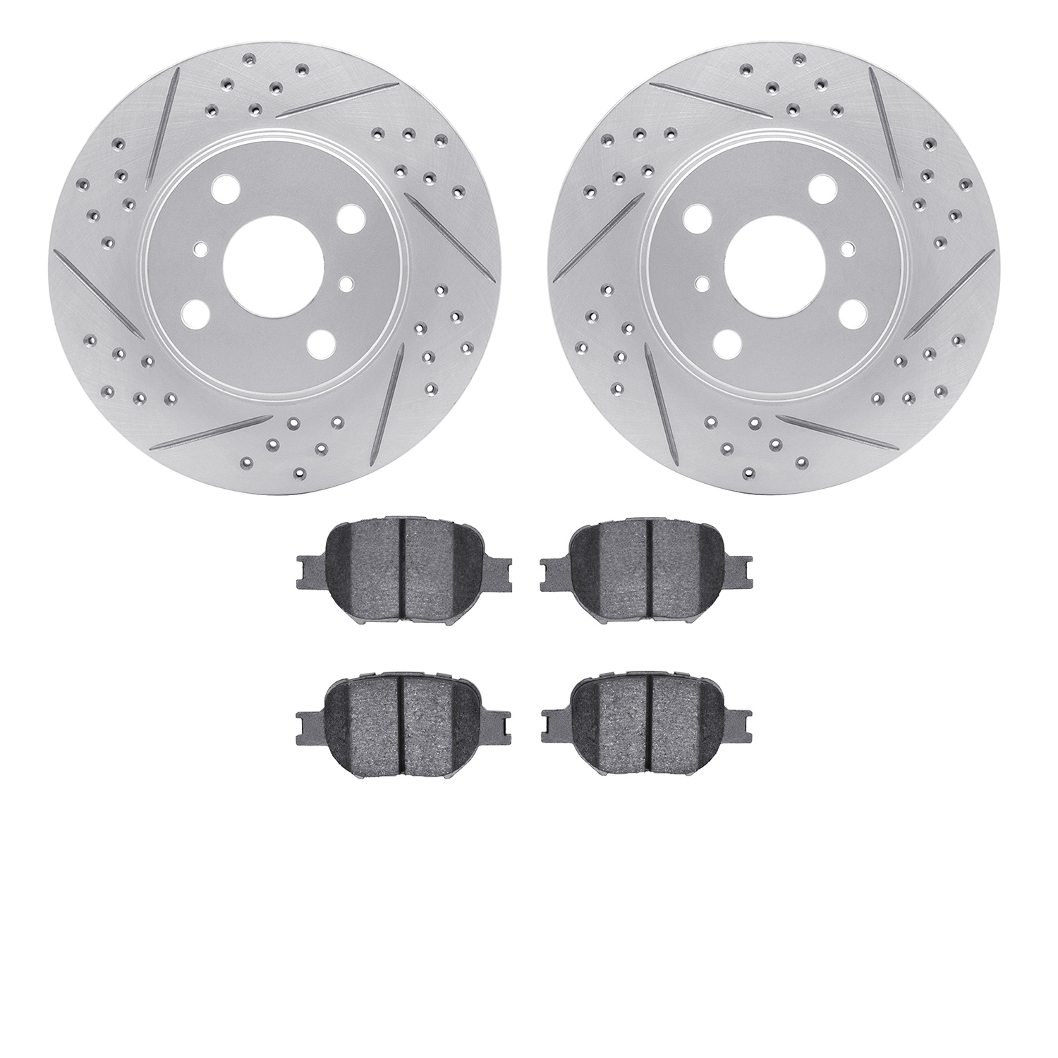 2502-91004 Geoperformance Drilled/Slotted Rotors w/5000 Advanced Brake Pads Kit, 2004-2006 Lexus/Toyota/Scion, Position: Front