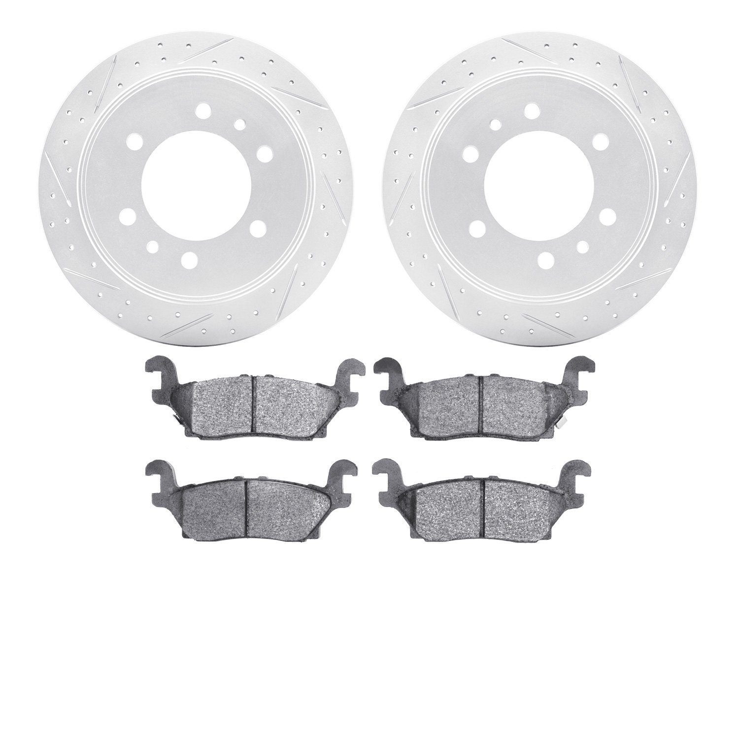 2502-93002 Geoperformance Drilled/Slotted Rotors w/5000 Advanced Brake Pads Kit, 2006-2010 GM, Position: Rear