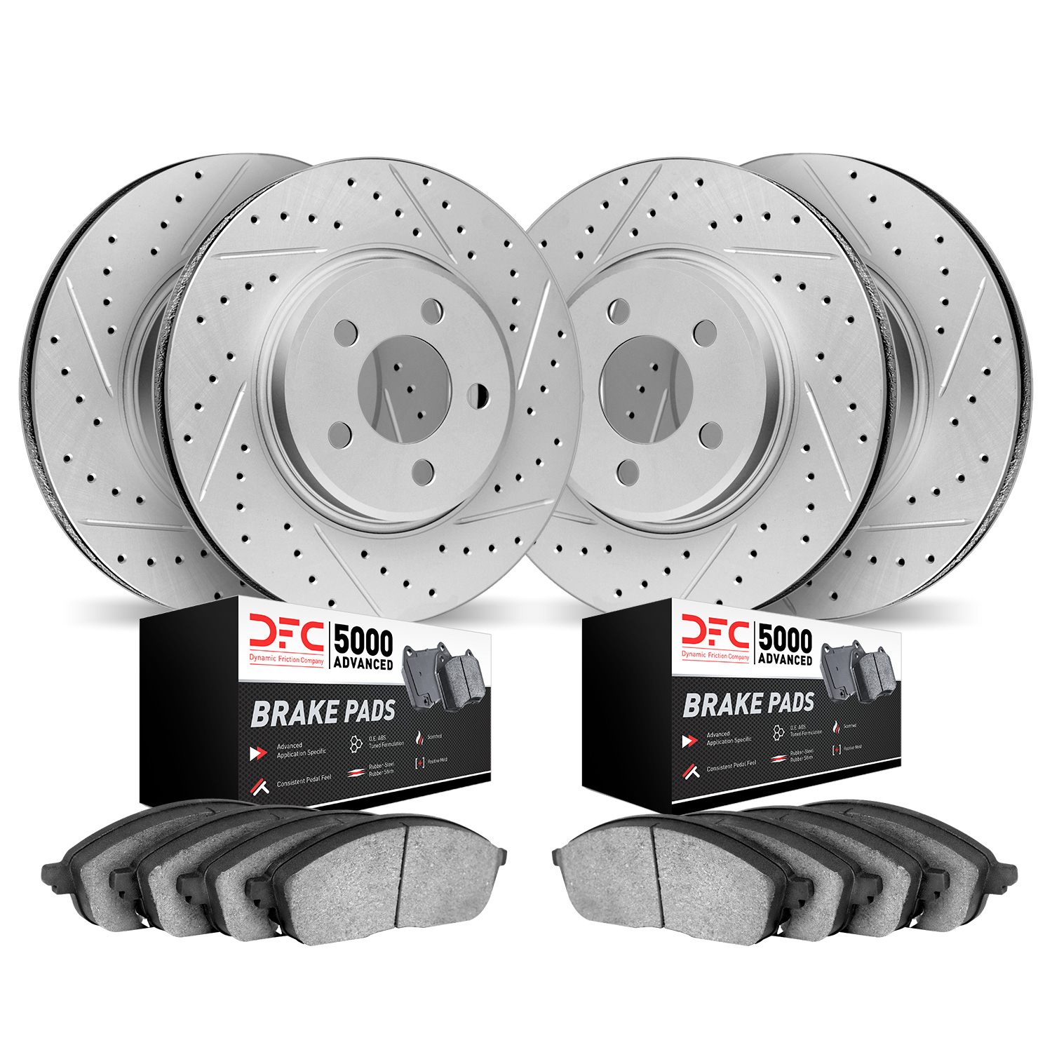 2504-02002 Geoperformance Drilled/Slotted Rotors w/5000 Advanced Brake Pads Kit, 1969-1977 Porsche, Position: Front and Rear