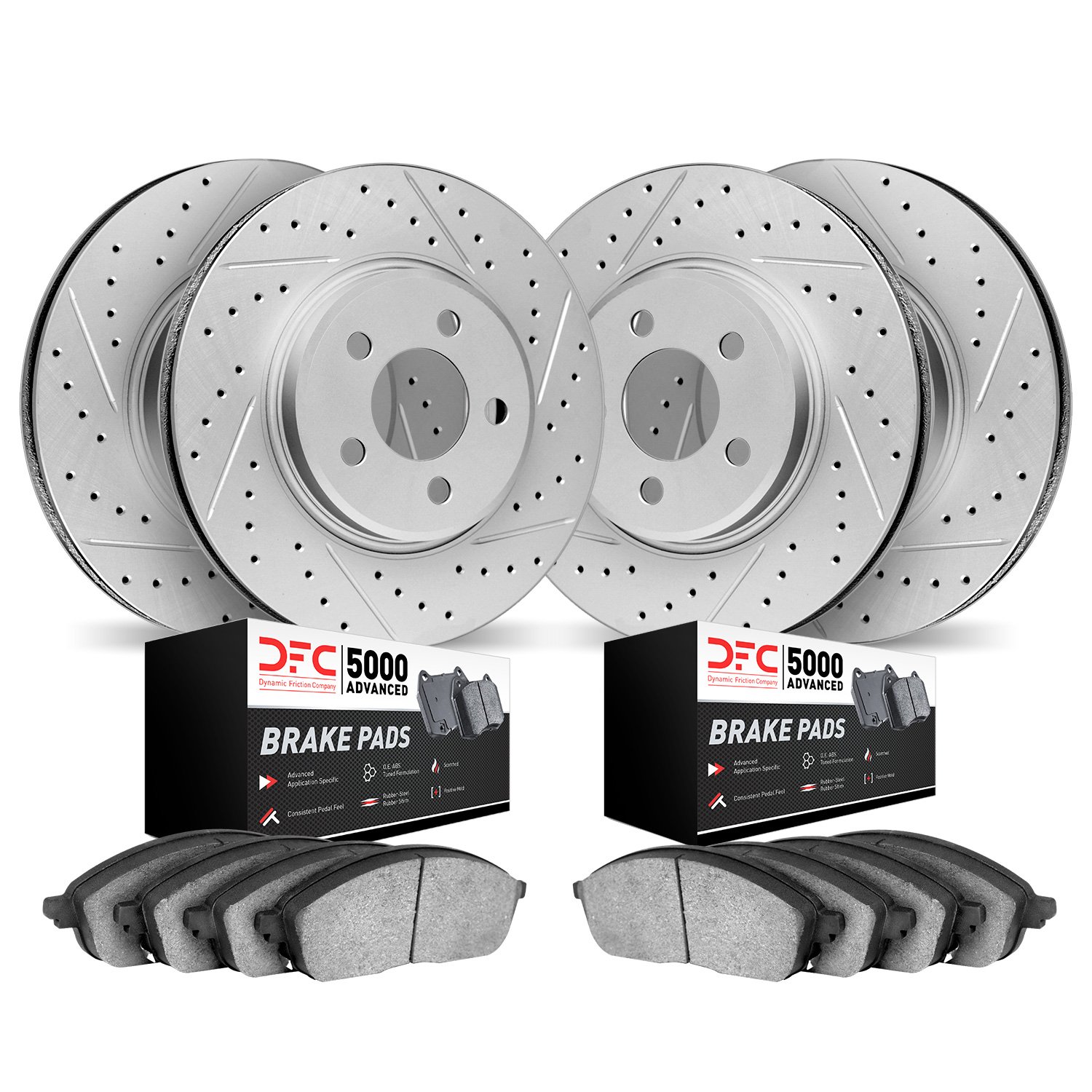 2504-02005 Geoperformance Drilled/Slotted Rotors w/5000 Advanced Brake Pads Kit, 1987-1989 Porsche, Position: Front and Rear