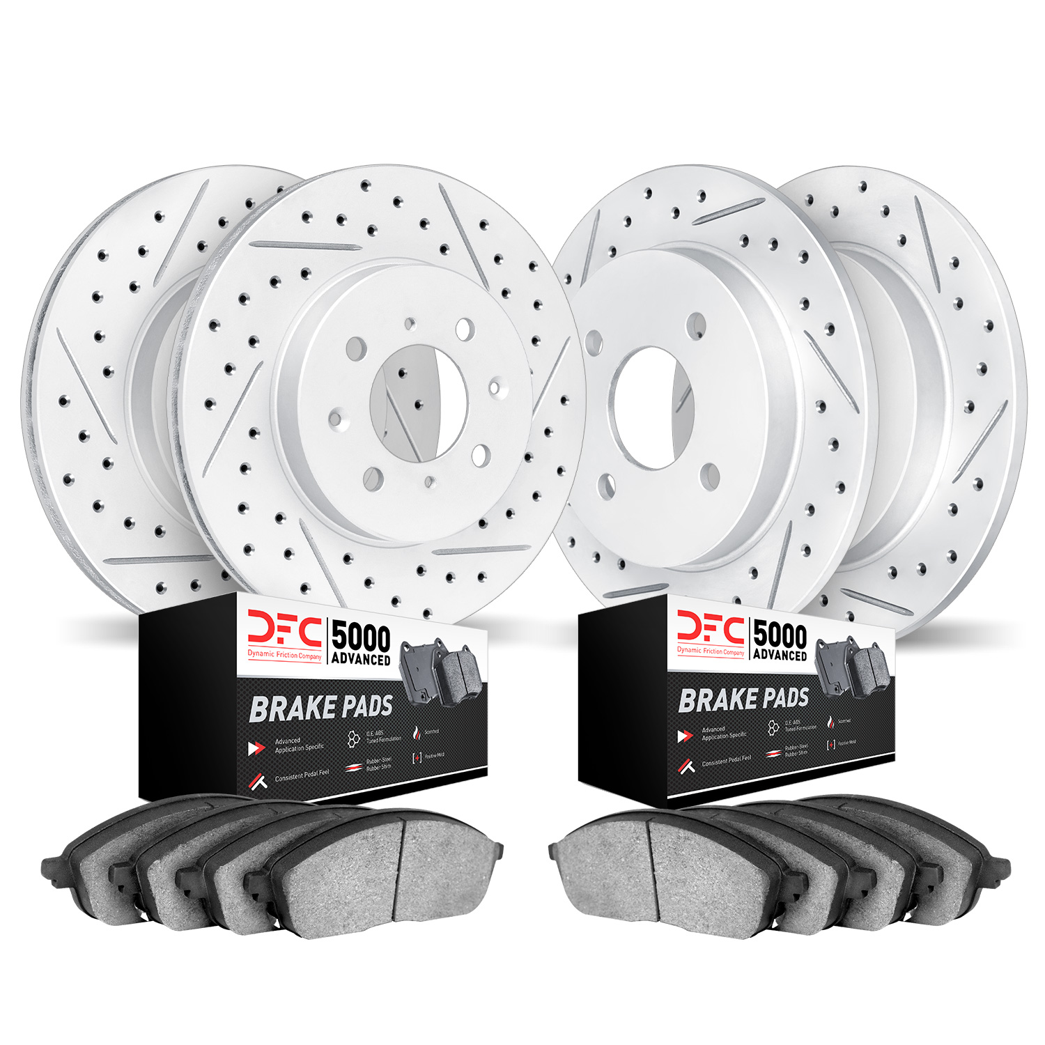 2504-03055 Geoperformance Drilled/Slotted Rotors w/5000 Advanced Brake Pads Kit, 2012-2017 Multiple Makes/Models, Position: Fron