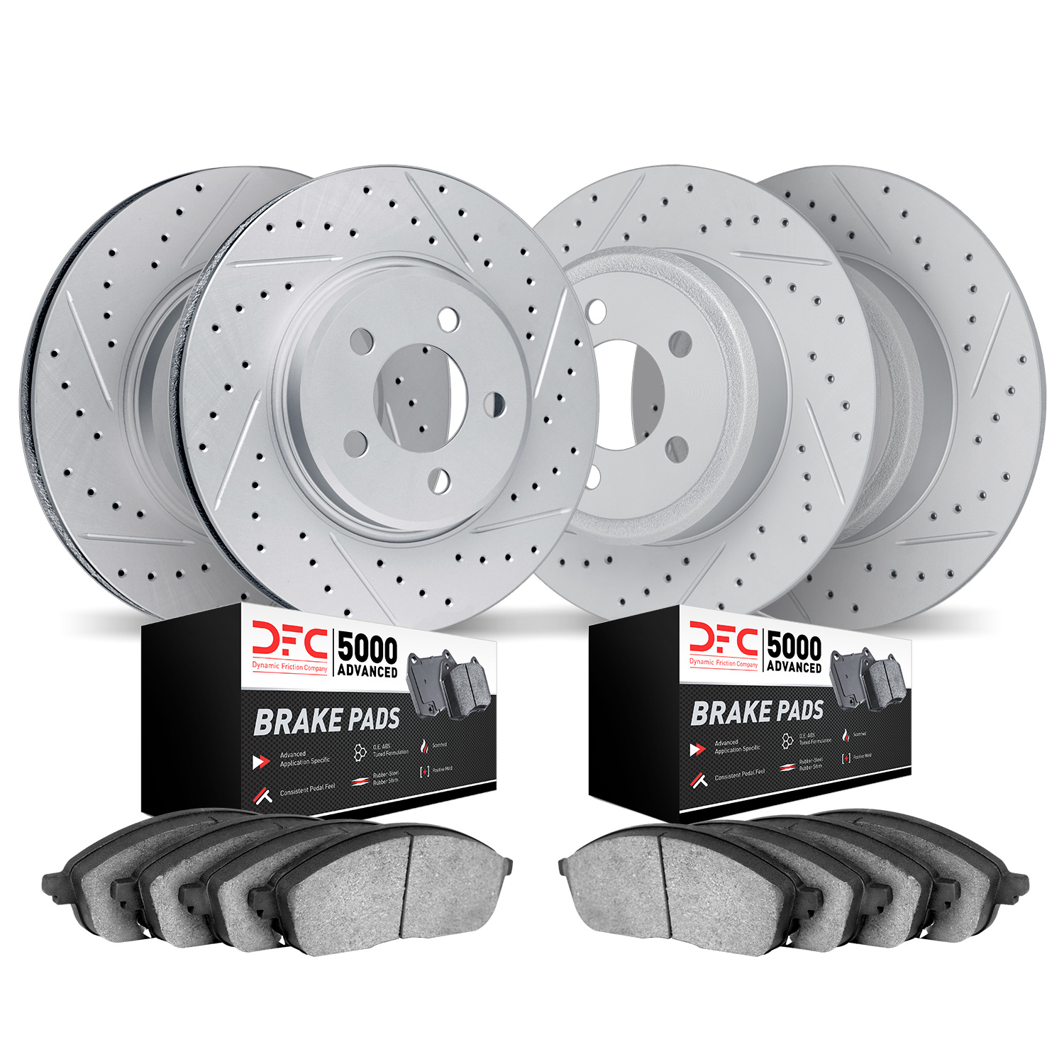 2504-13012 Geoperformance Drilled/Slotted Rotors w/5000 Advanced Brake Pads Kit, Fits Select Subaru, Position: Front and Rear