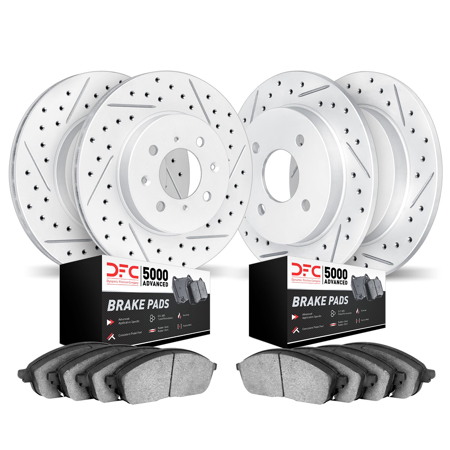 2504-27001 Geoperformance Drilled/Slotted Rotors w/5000 Advanced Brake Pads Kit, 2000-2004 Volvo, Position: Front and Rear