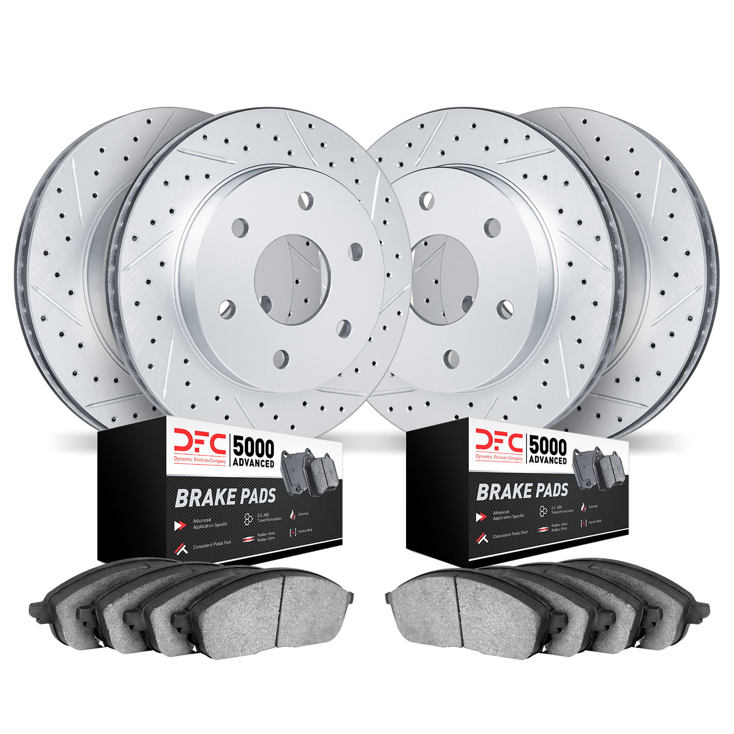 2504-37002 Geoperformance Drilled/Slotted Rotors w/5000 Advanced Brake Pads Kit, 1992-2002 Multiple Makes/Models, Position: Fron
