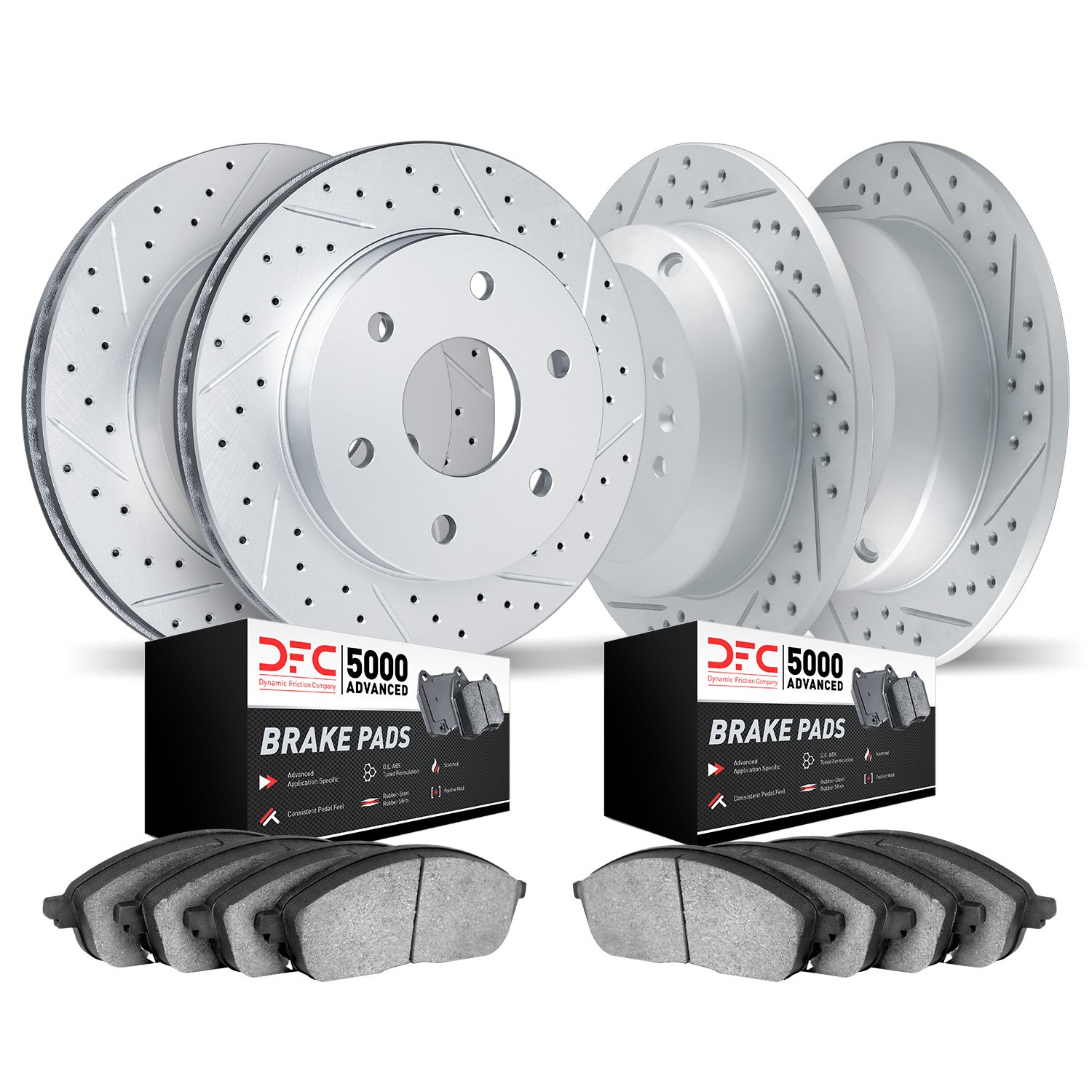 2504-40088 Geoperformance Drilled/Slotted Rotors w/5000 Advanced Brake Pads Kit, 2007-2017 Multiple Makes/Models, Position: Fron