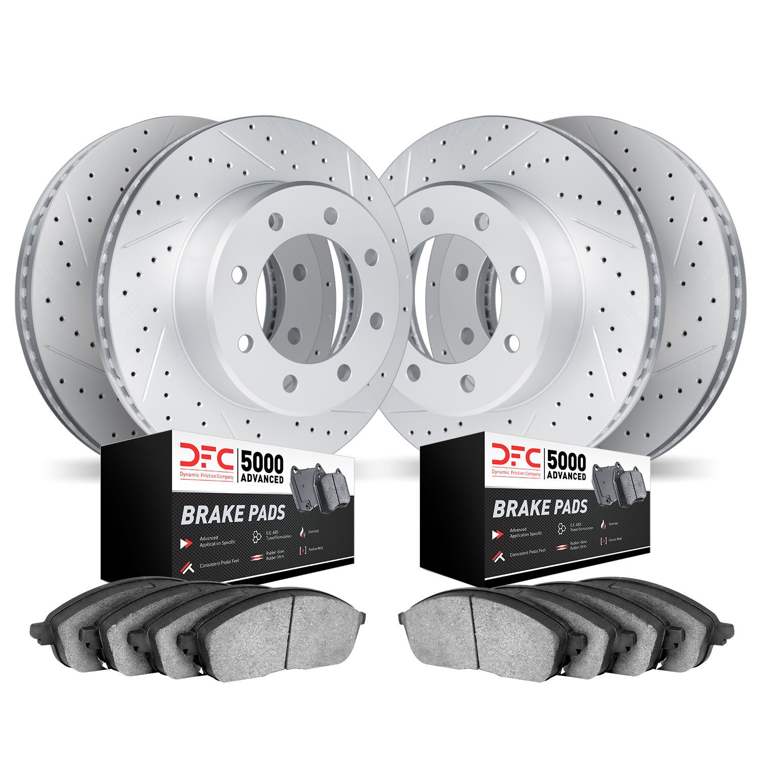 2504-40093 Geoperformance Drilled/Slotted Rotors w/5000 Advanced Brake Pads Kit, 2000-2002 Mopar, Position: Front and Rear