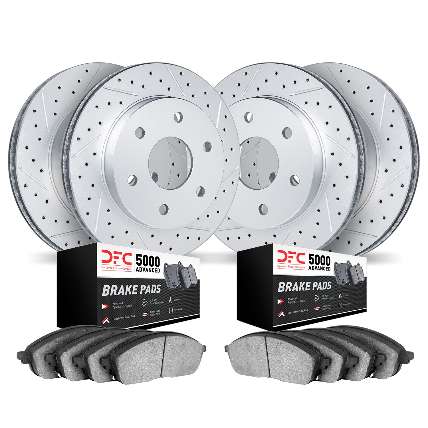 2504-48020 Geoperformance Drilled/Slotted Rotors w/5000 Advanced Brake Pads Kit, 2000-2006 GM, Position: Front and Rear