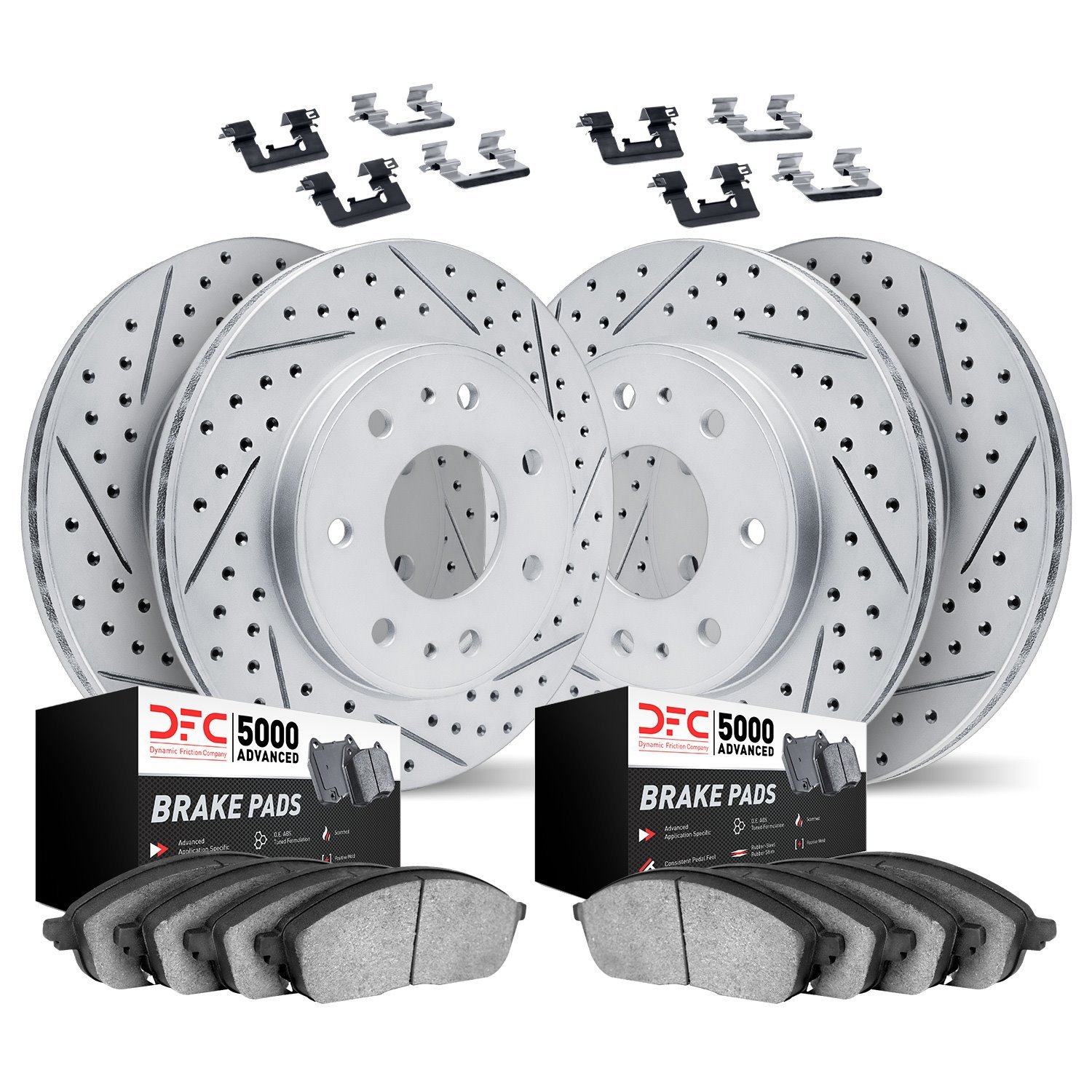2504-54265 Geoperformance Drilled/Slotted Rotors w/5000 Advanced Brake Pads Kit, 2004-2008 Ford/Lincoln/Mercury/Mazda, Position: