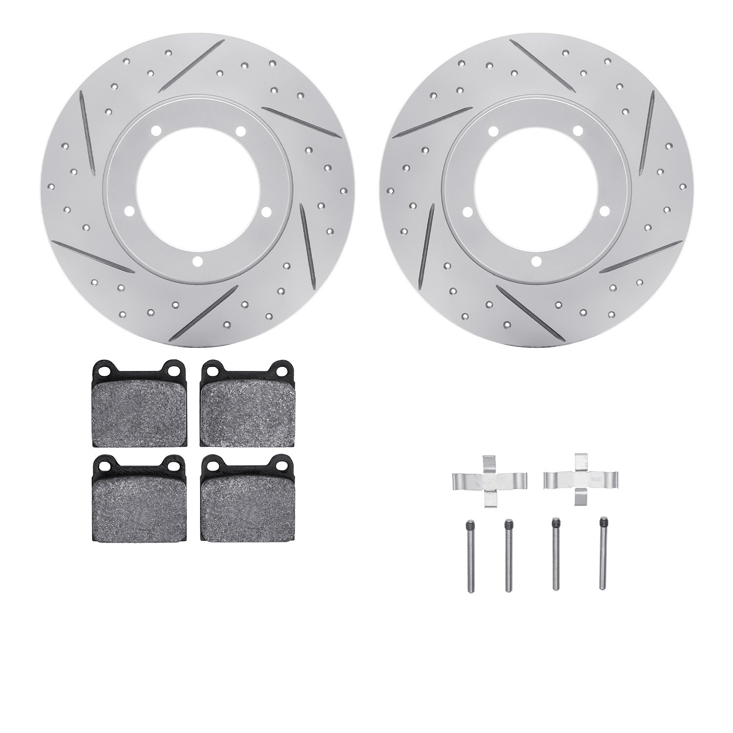 2512-02001 Geoperformance Drilled/Slotted Rotors w/5000 Advanced Brake Pads Kit & Hardware, 1965-1973 Porsche, Position: Front