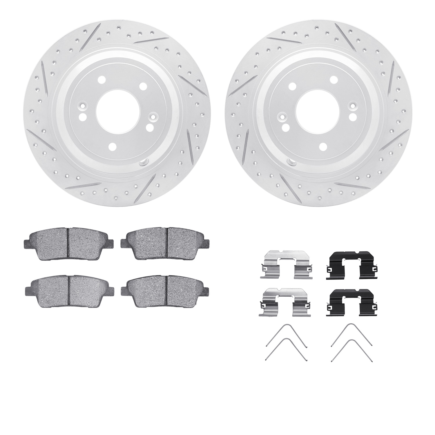 2512-03064 Geoperformance Drilled/Slotted Rotors w/5000 Advanced Brake Pads Kit & Hardware, 2018-2020 Kia/Hyundai/Genesis, Posit