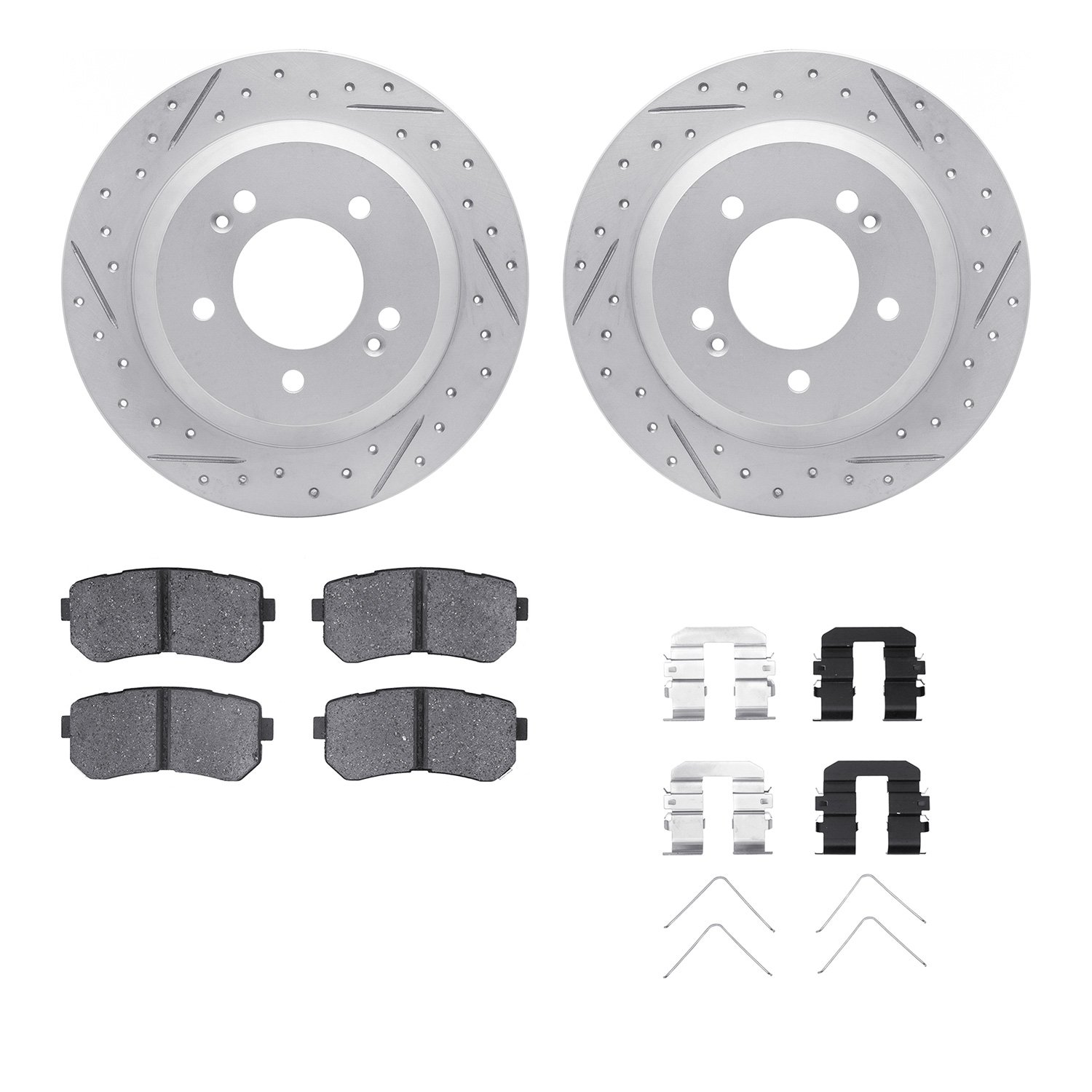 2512-03096 Geoperformance Drilled/Slotted Rotors w/5000 Advanced Brake Pads Kit & Hardware, Fits Select Kia/Hyundai/Genesis, Pos