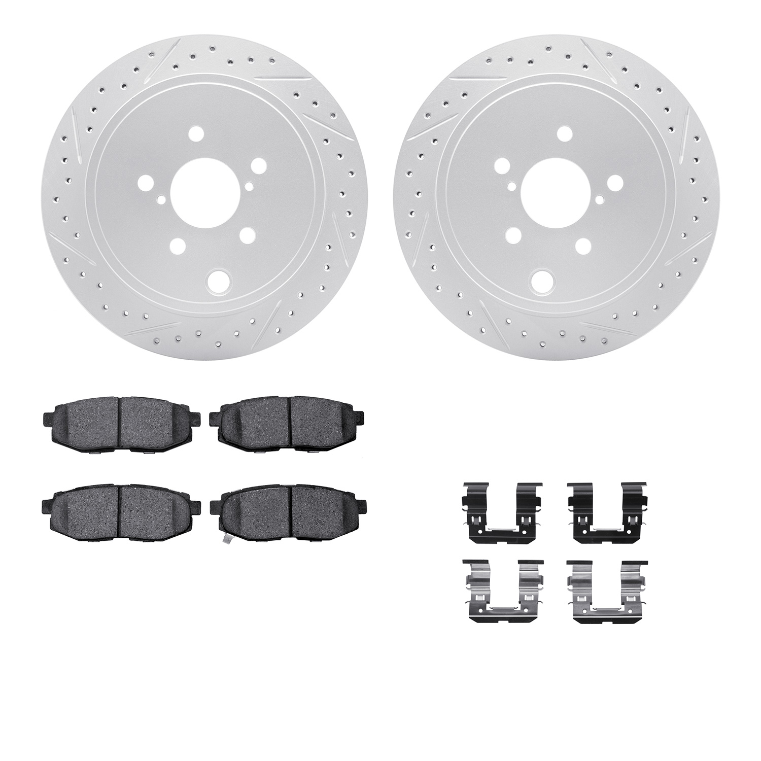 2512-13016 Geoperformance Drilled/Slotted Rotors w/5000 Advanced Brake Pads Kit & Hardware, Fits Select Multiple Makes/Models, P