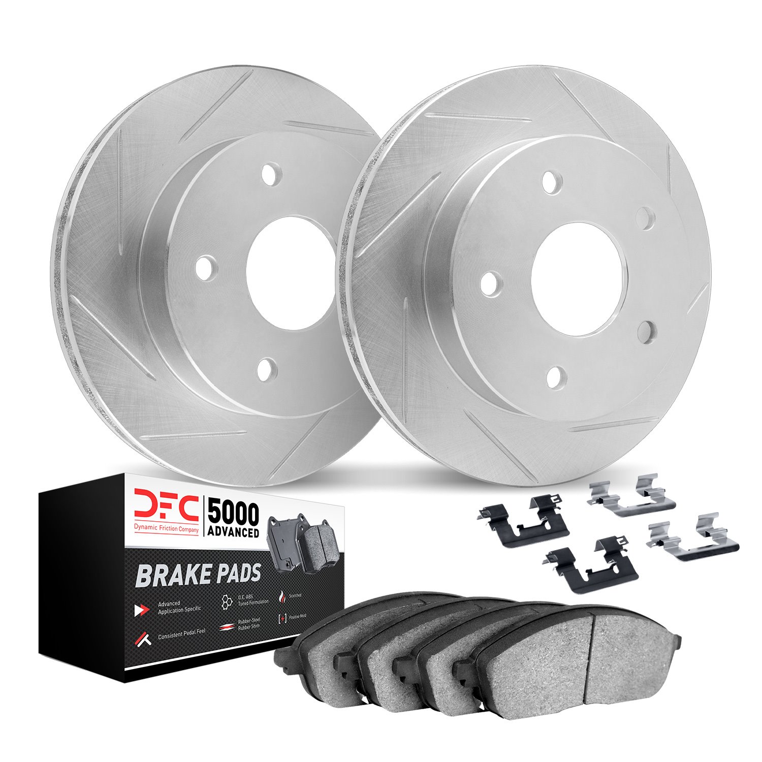 2512-27132 Geoperformance Slotted Brake Rotors w/5000 Advanced Brake Pads Kit & Hardware, 2007-2018 Volvo, Position: Front